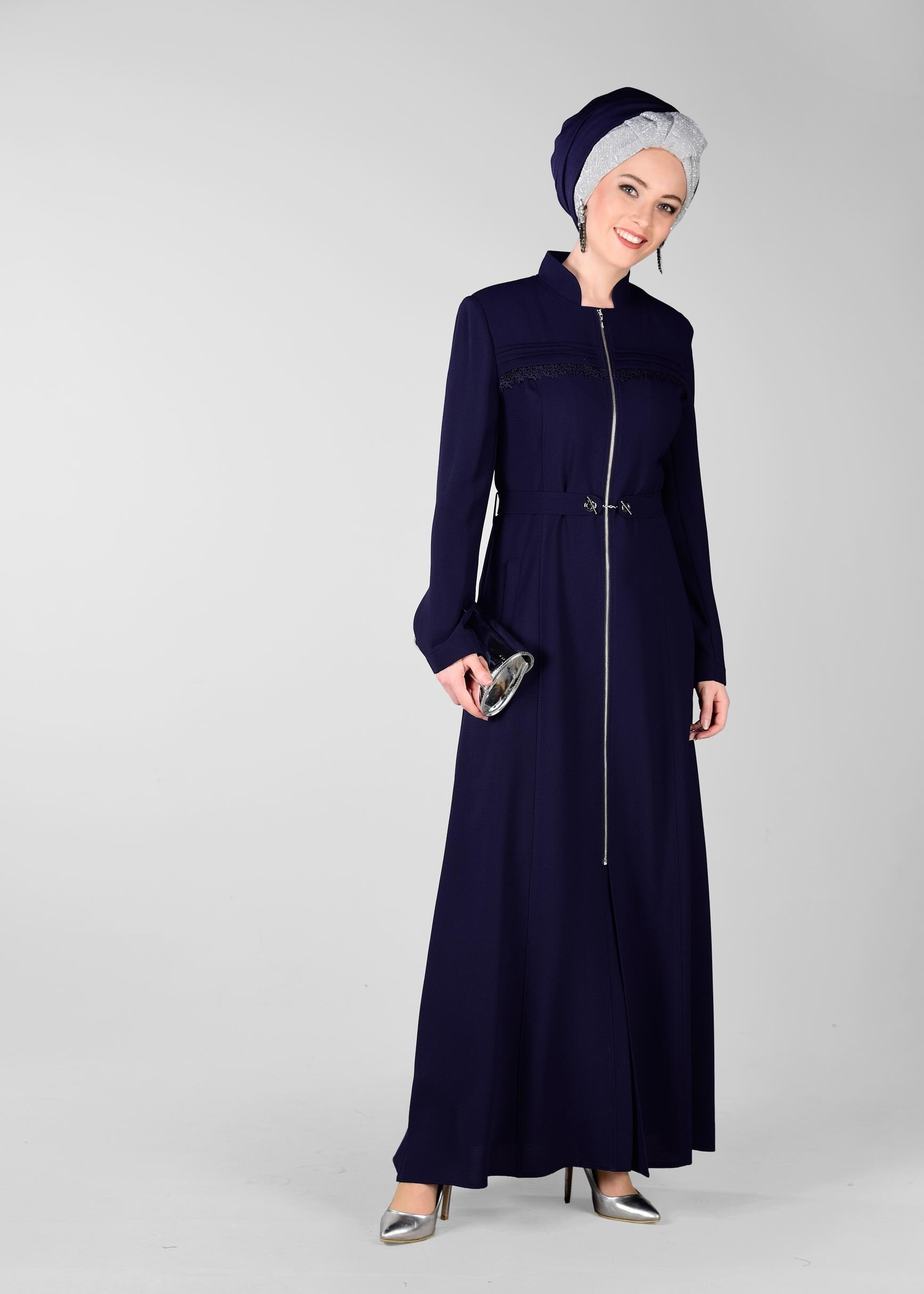 Tesettür giyim LACİVERT FERMUARLI PARDESÜ 1236