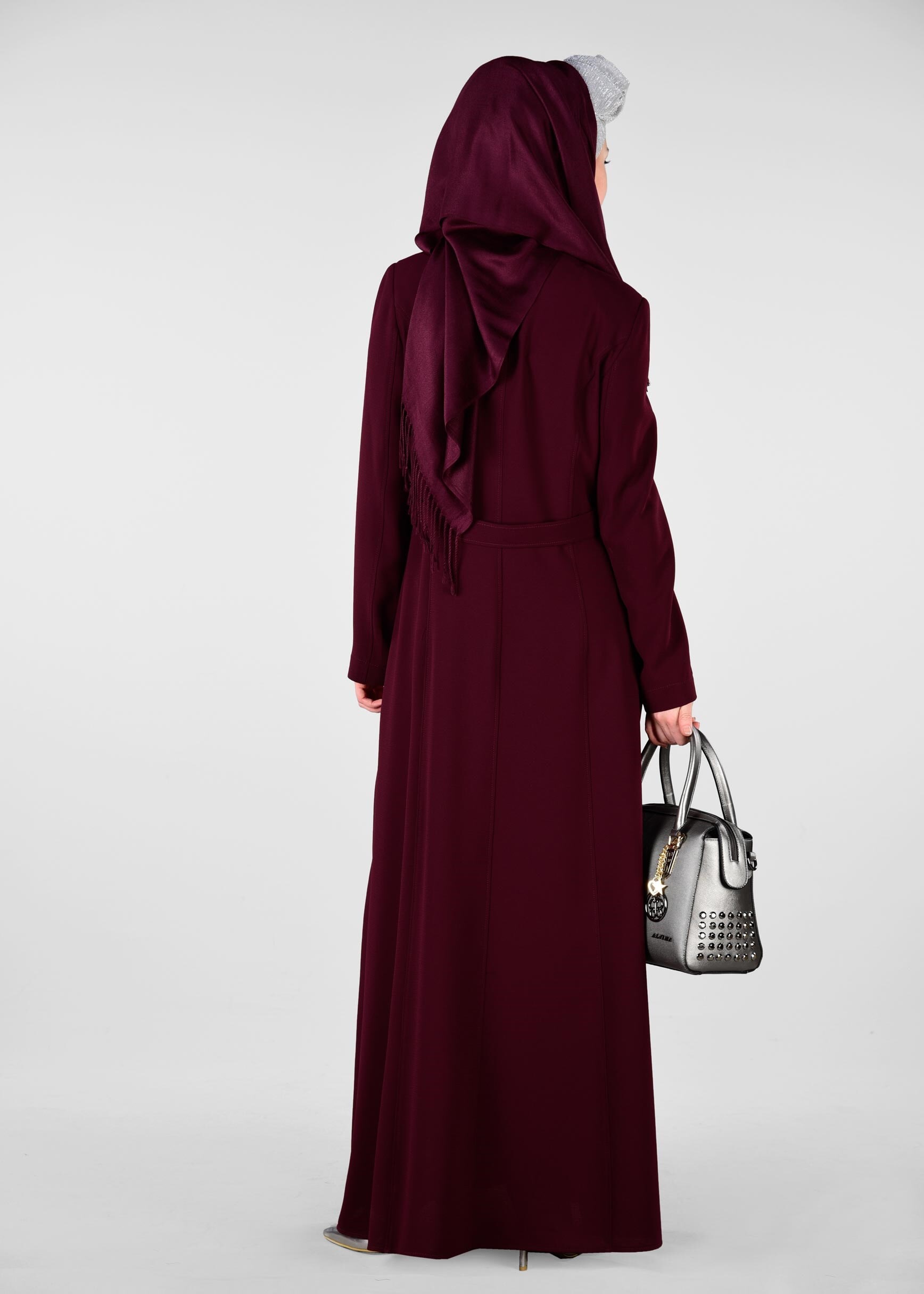 Tesettür giyim BORDO FERMUARLI PARDESÜ 1236