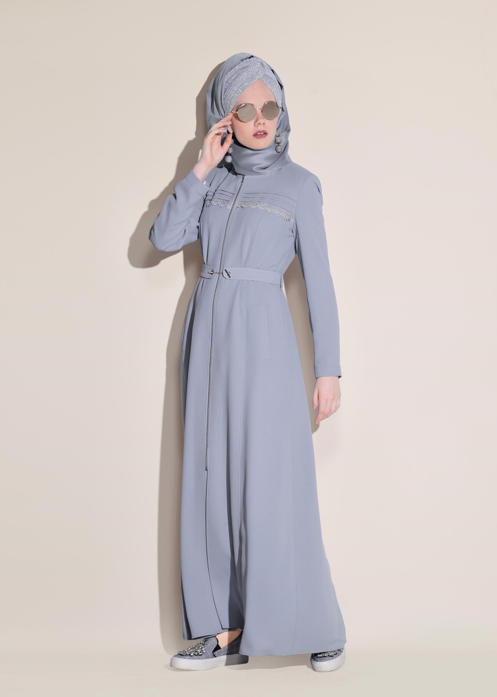 Tesettür giyim MAVİ FERMUARLI PARDESÜ 1236