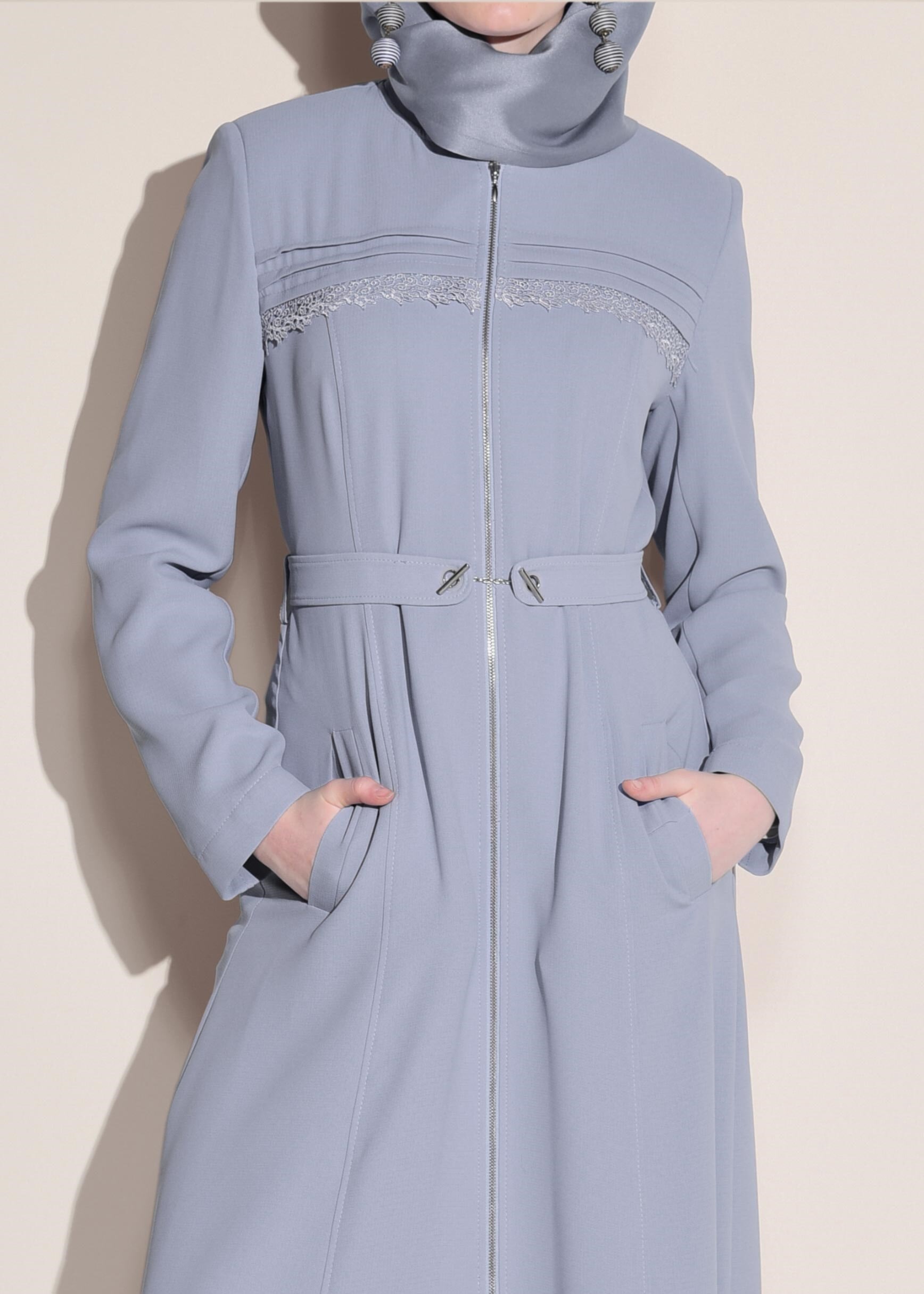 Tesettür giyim MAVİ FERMUARLI PARDESÜ 1236