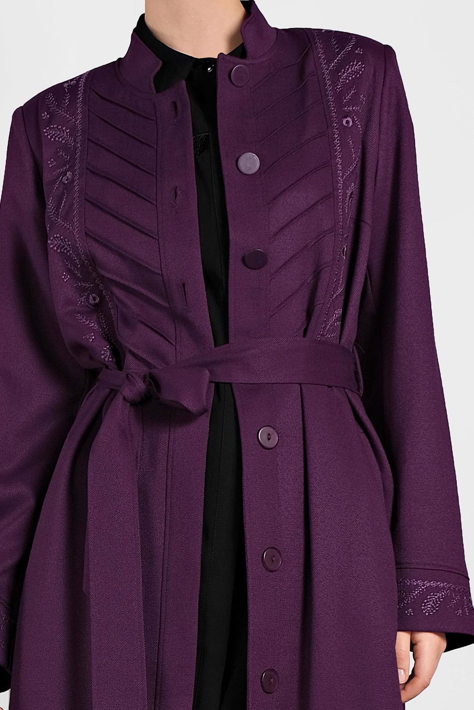 Tesettür giyim MOR HAKİM YAKA NAKIŞLI PARDESÜ 1257 