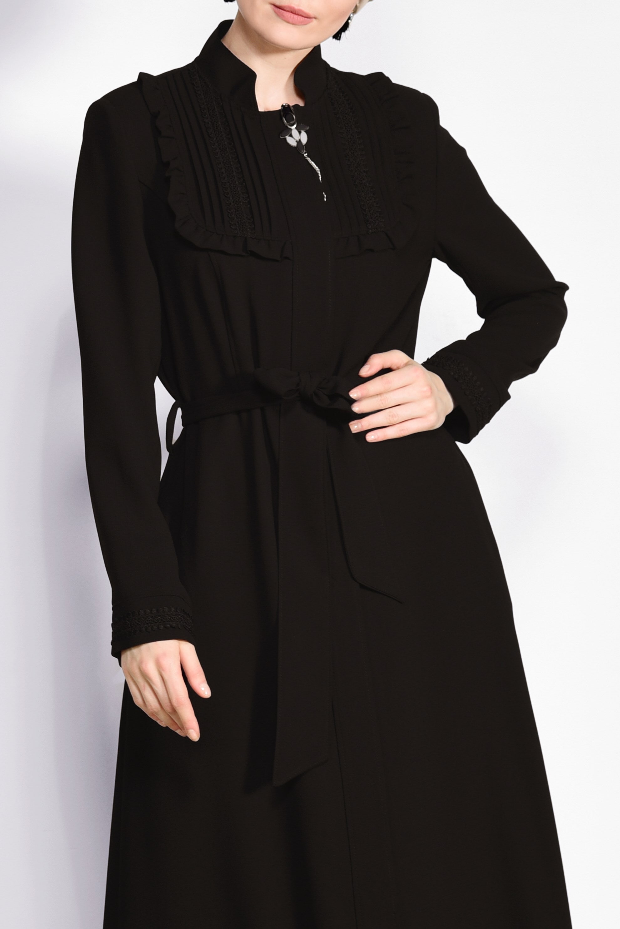 Tesettür giyim SİYAH YAKA KISMI FIRFIR DETAYLI PARDESÜ 1259