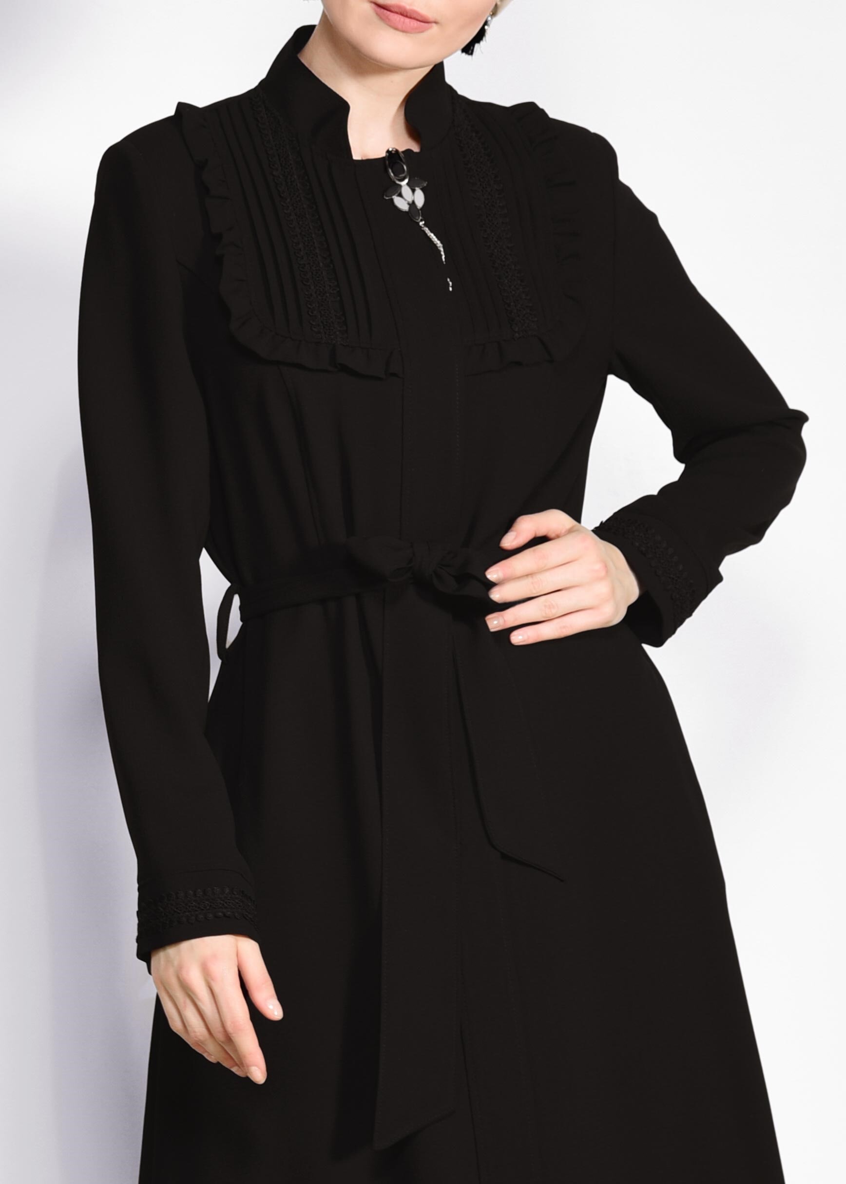 Tesettür giyim SİYAH YAKA KISMI FIRFIR DETAYLI PARDESÜ 1259