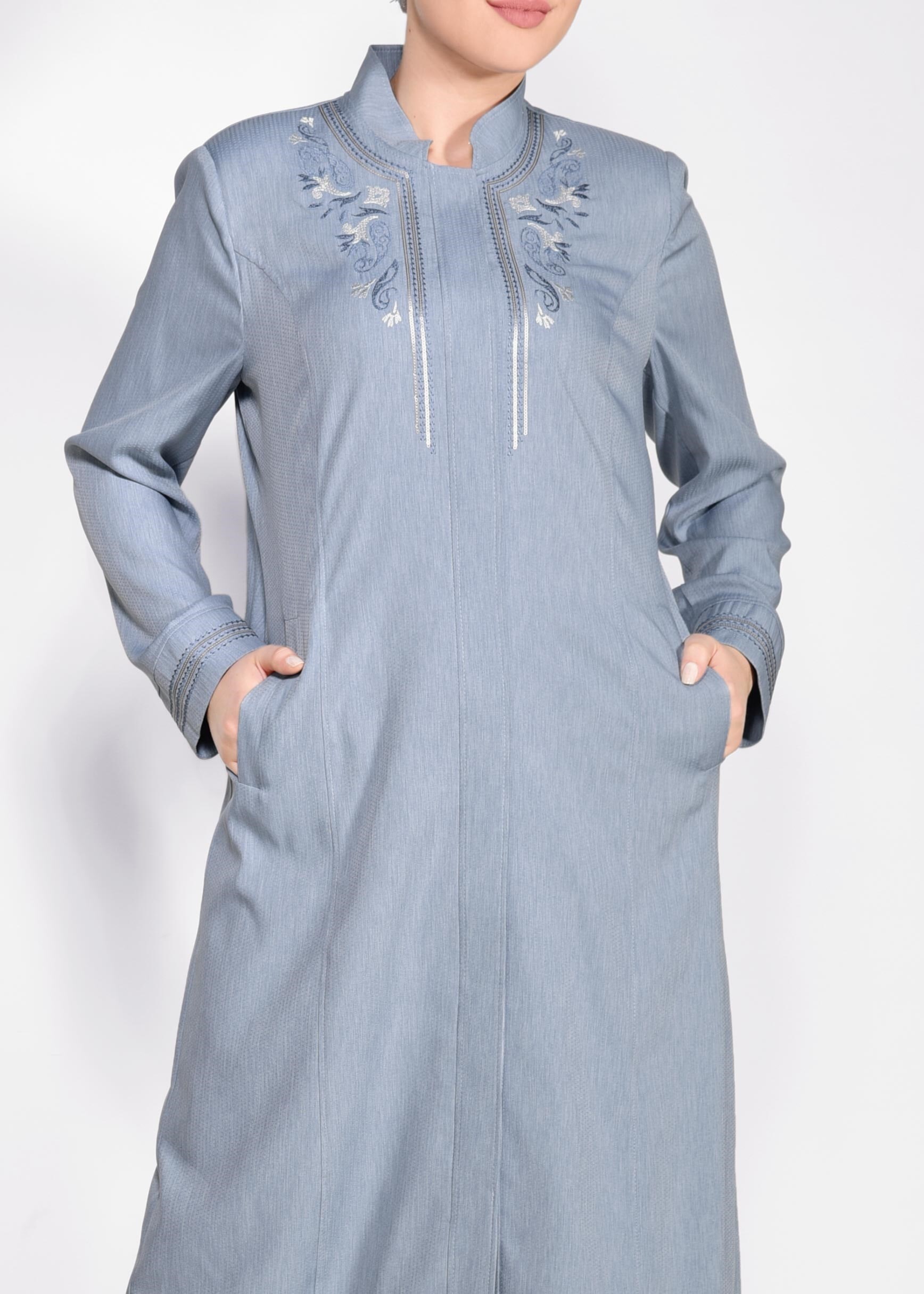 Tesettür giyim MAVİ PULLU NAKIŞLI PARDESÜ 1267