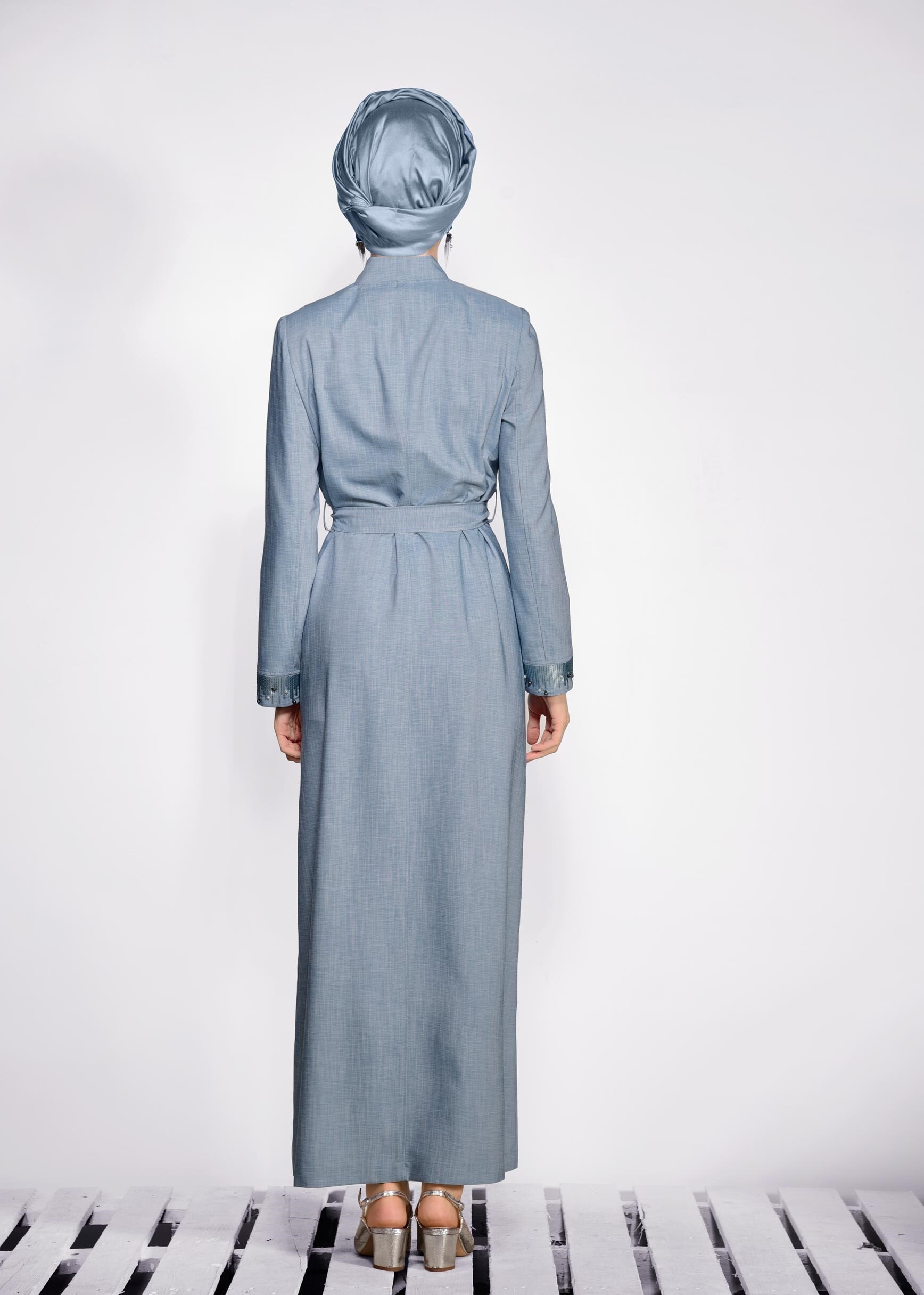 Tesettür giyim MAVİ PULLU BONCUKLU PARDESÜ 1276