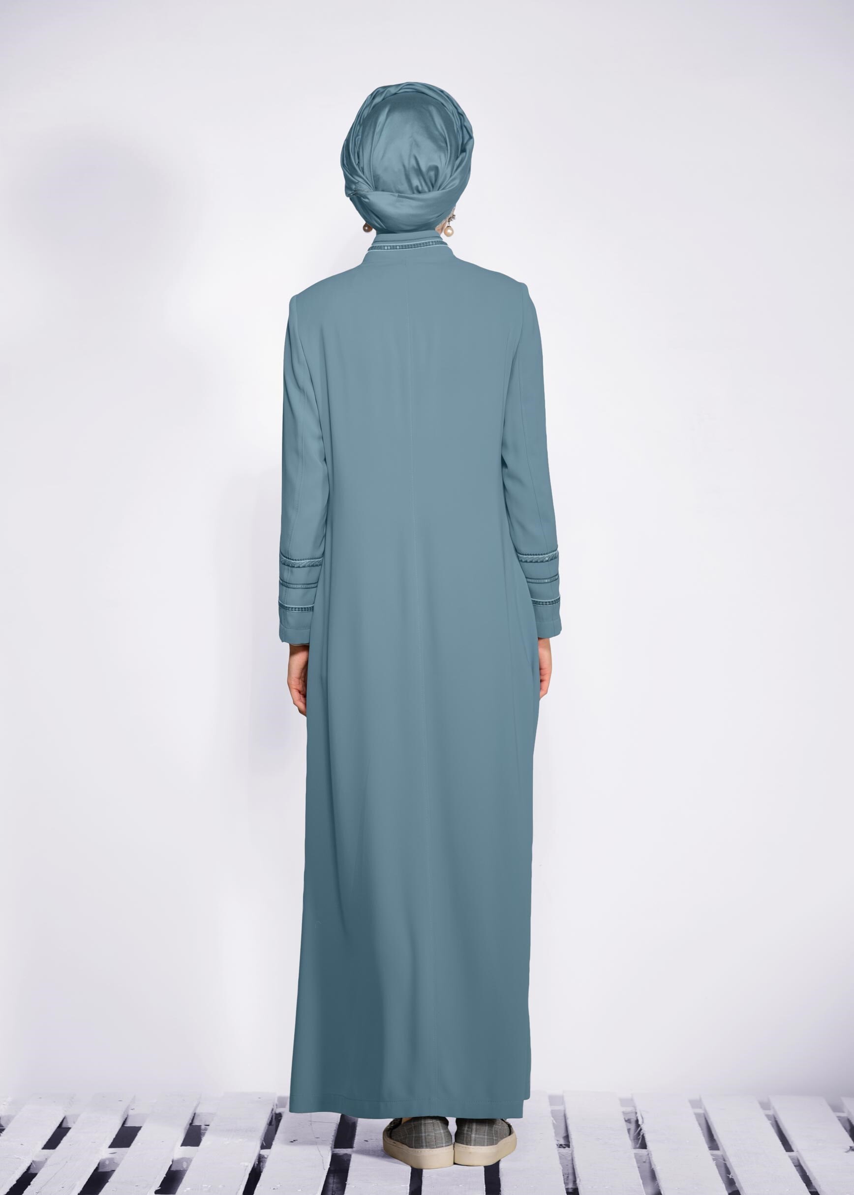 Tesettür giyim MAVİ HAKİM YAKA PUL İŞLEMELİ PARDESÜ 1278