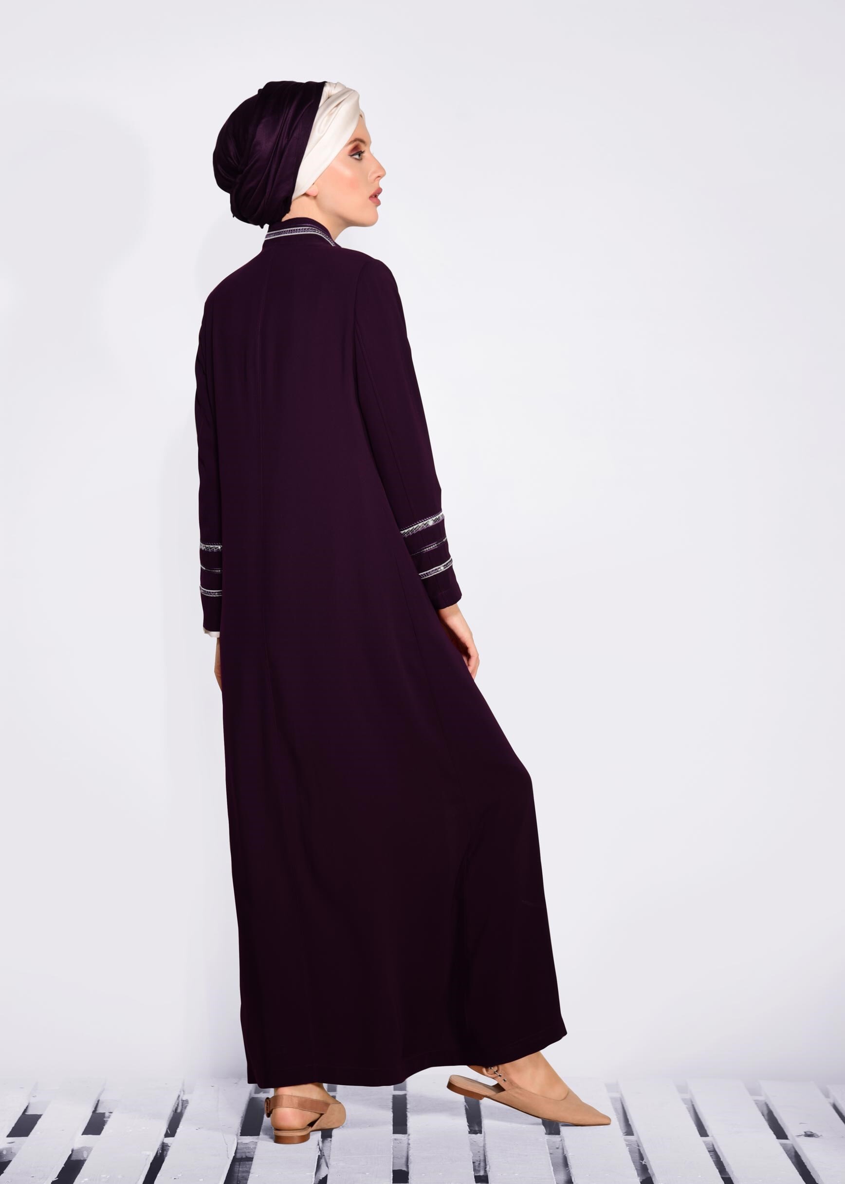 Tesettür giyim BORDO HAKİM YAKA PUL İŞLEMELİ PARDESÜ 1278