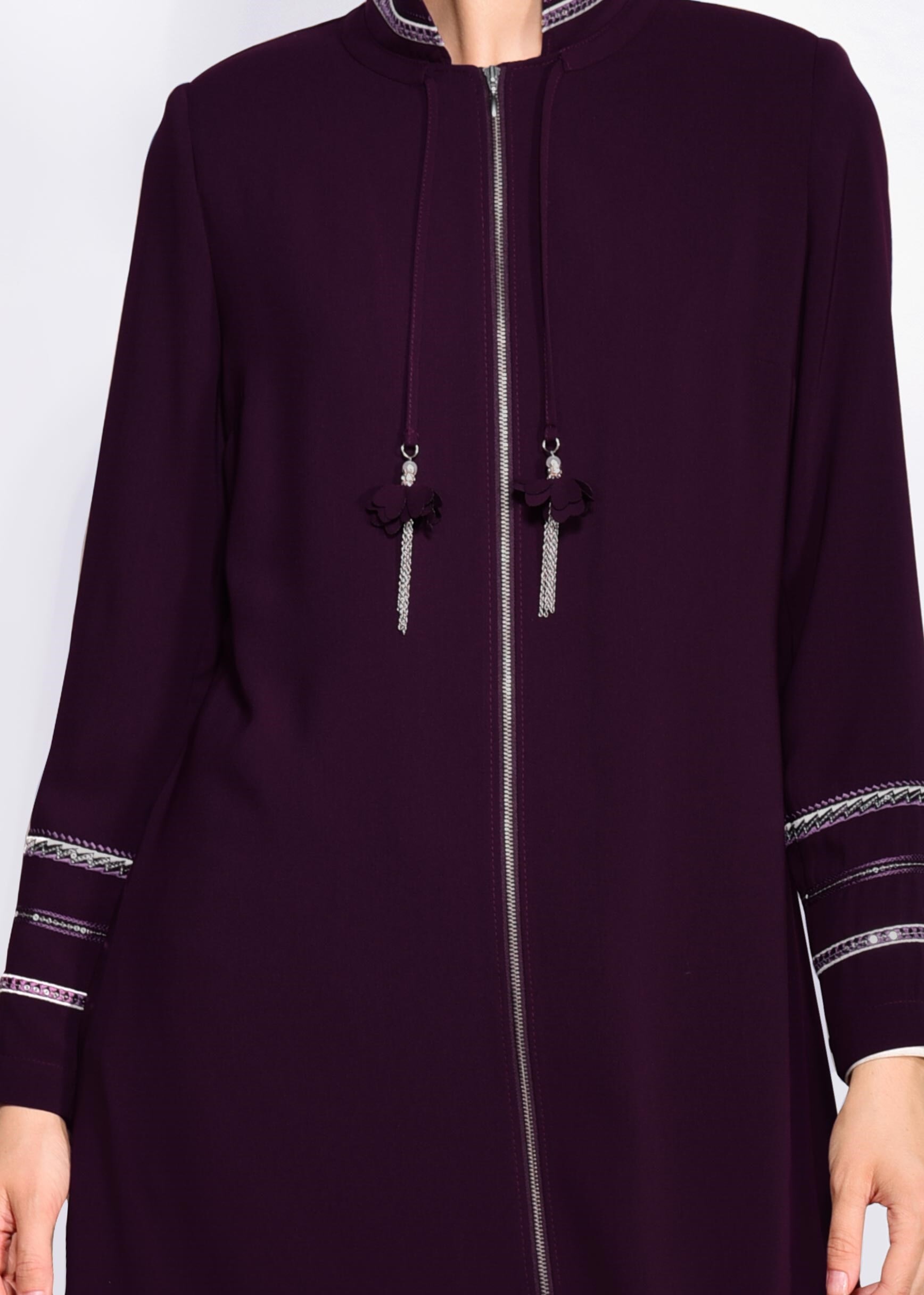 Tesettür giyim BORDO HAKİM YAKA PUL İŞLEMELİ PARDESÜ 1278