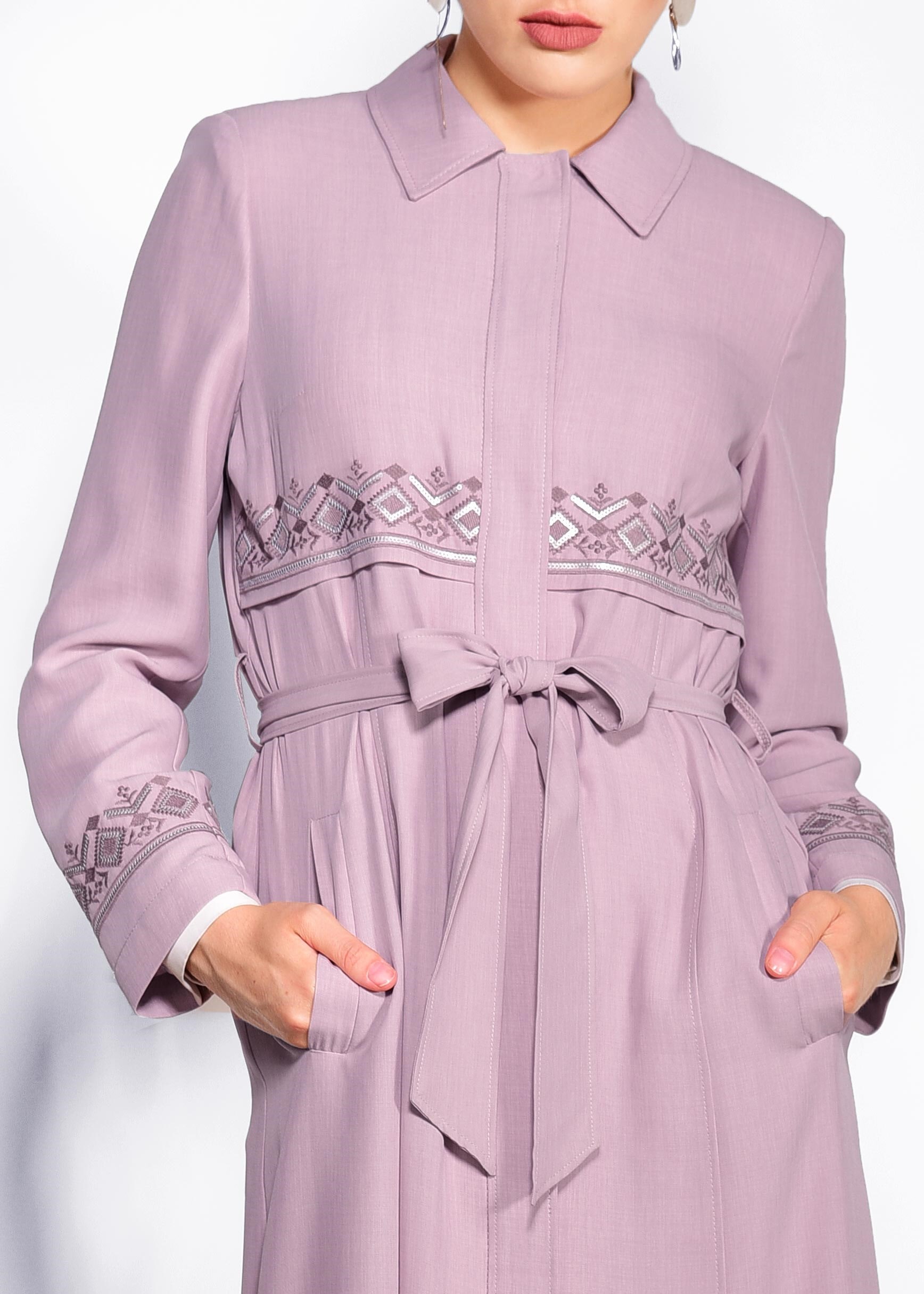 Tesettür giyim PEMBE GİZLİ DÜĞMELİ NAKIŞLI PARDESÜ 1284 