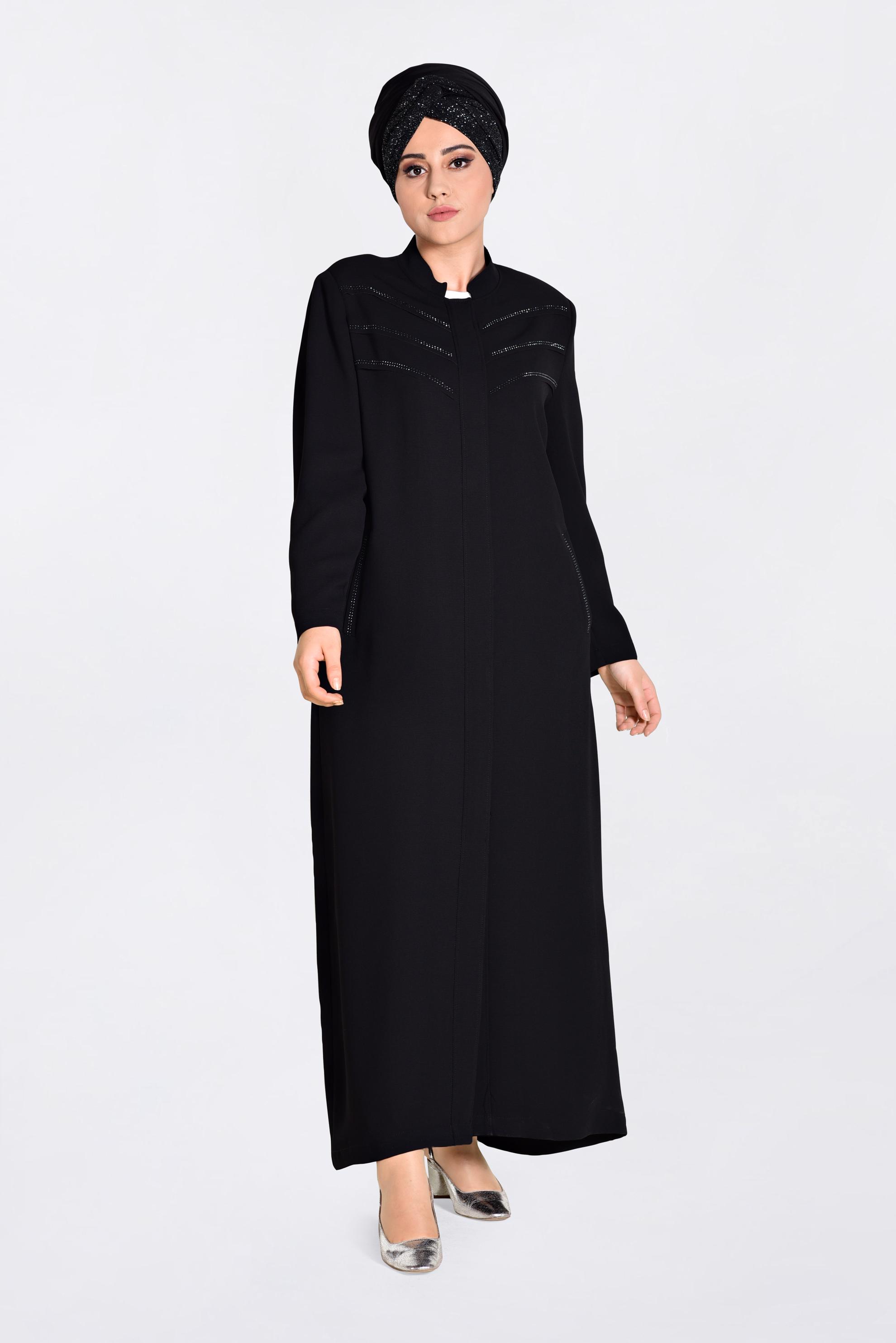Tesettür giyim SİYAH GİZLİ DÜĞMELİ PARDESÜ 1291