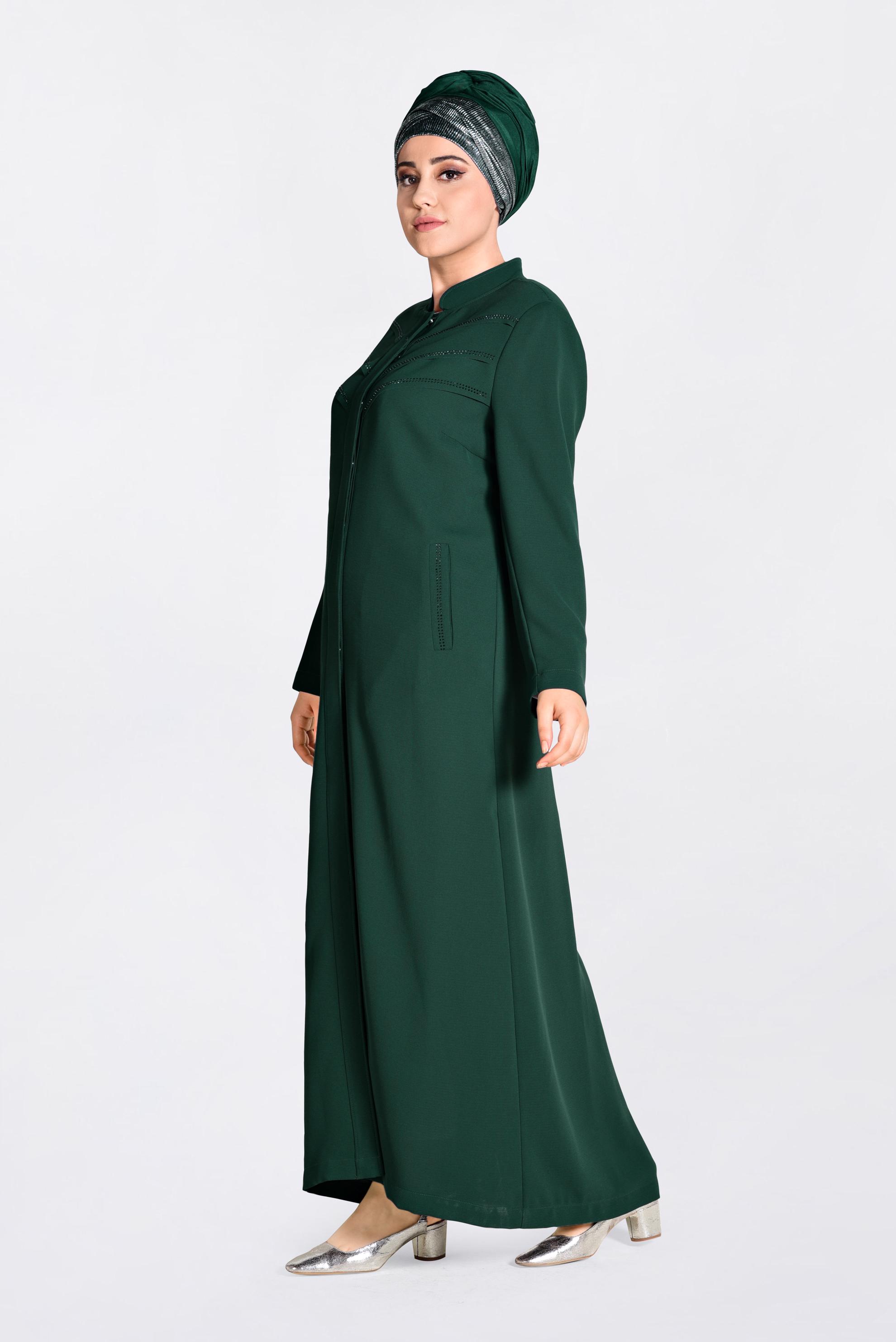 Tesettür giyim YEŞİL GİZLİ DÜĞMELİ PARDESÜ 1291