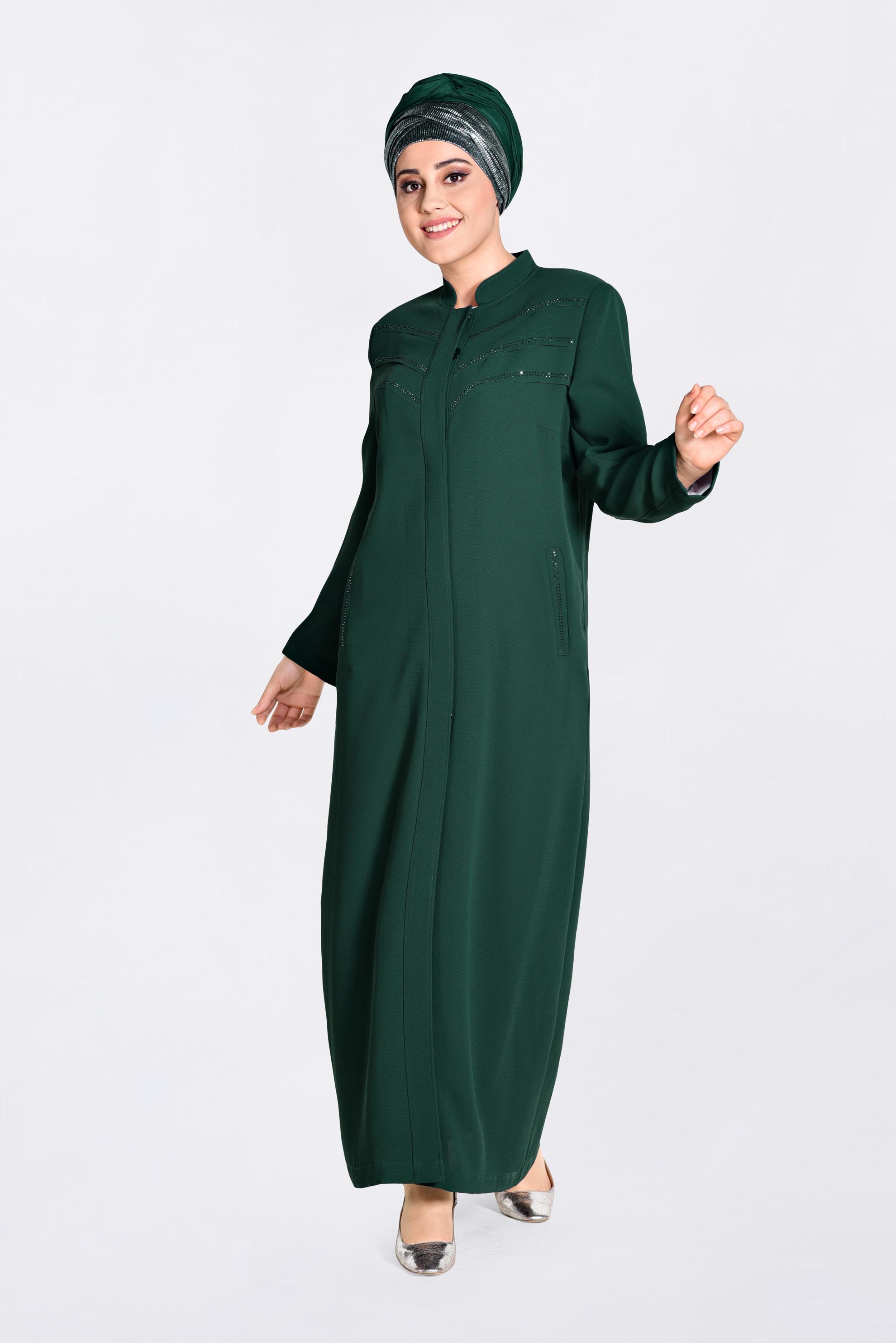 Tesettür giyim YEŞİL GİZLİ DÜĞMELİ PARDESÜ 1291
