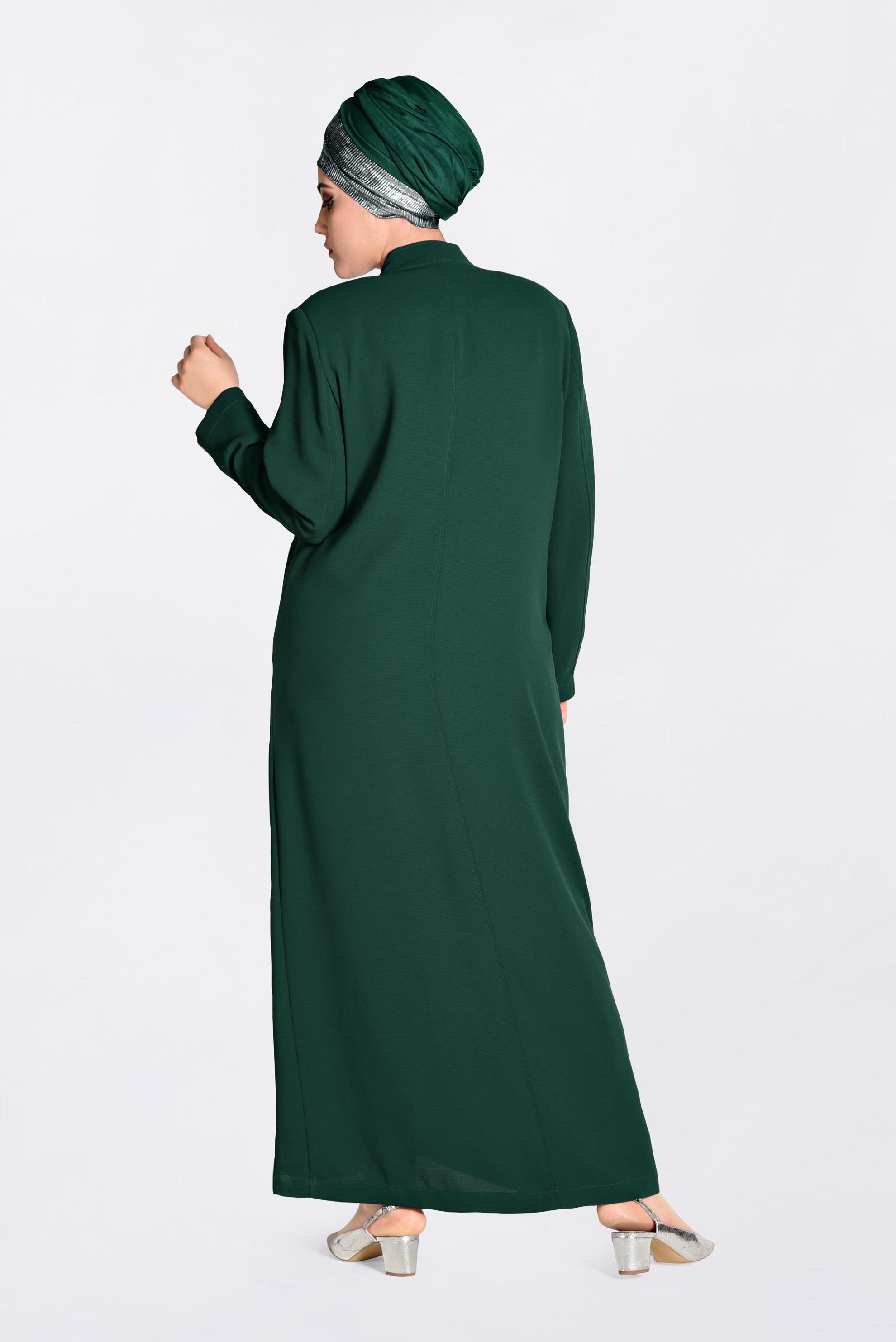Tesettür giyim YEŞİL GİZLİ DÜĞMELİ PARDESÜ 1291