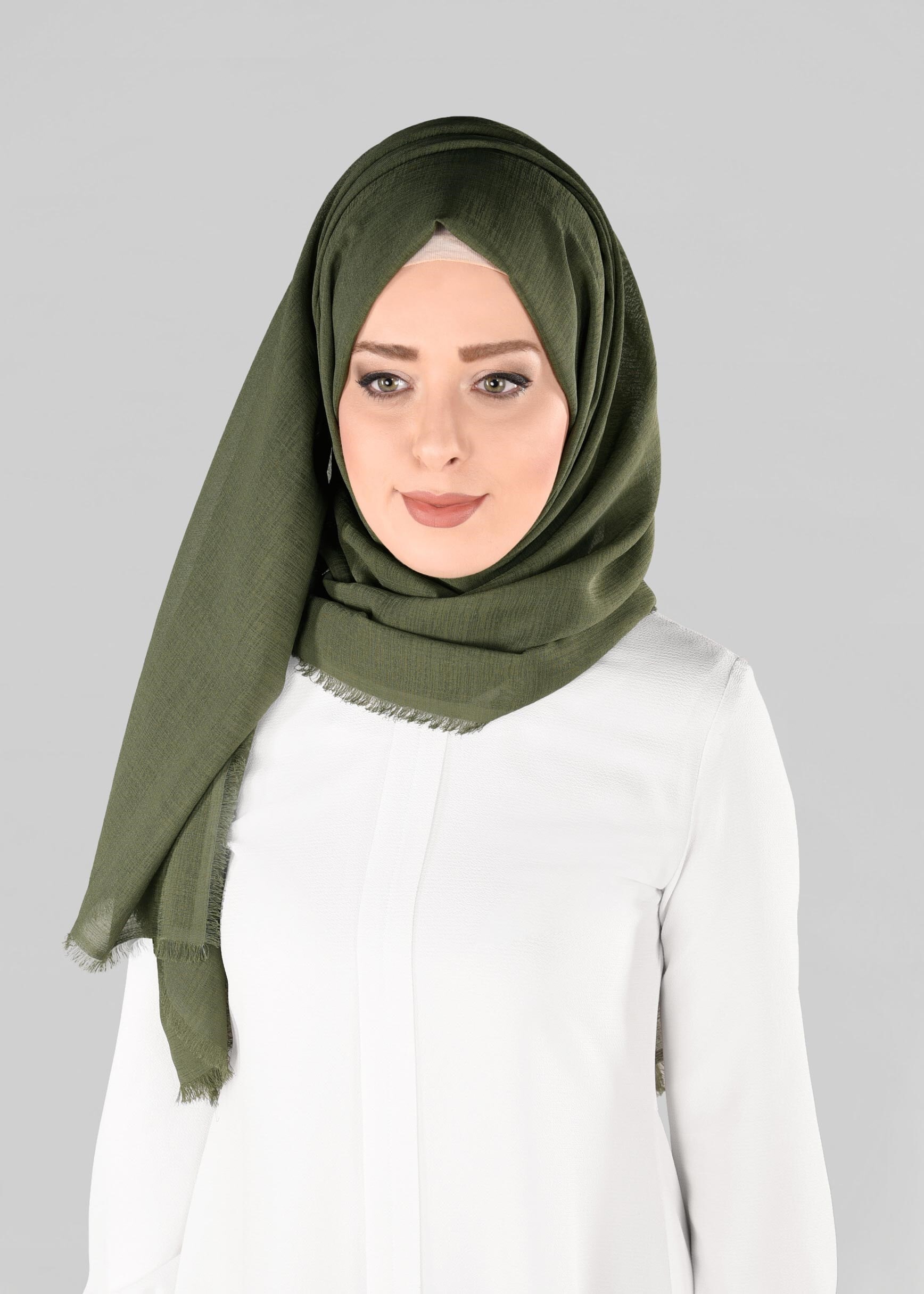 Tesettür giyim HAKİ 9900 ALVİNA HİNT İPEKSİ ŞAL