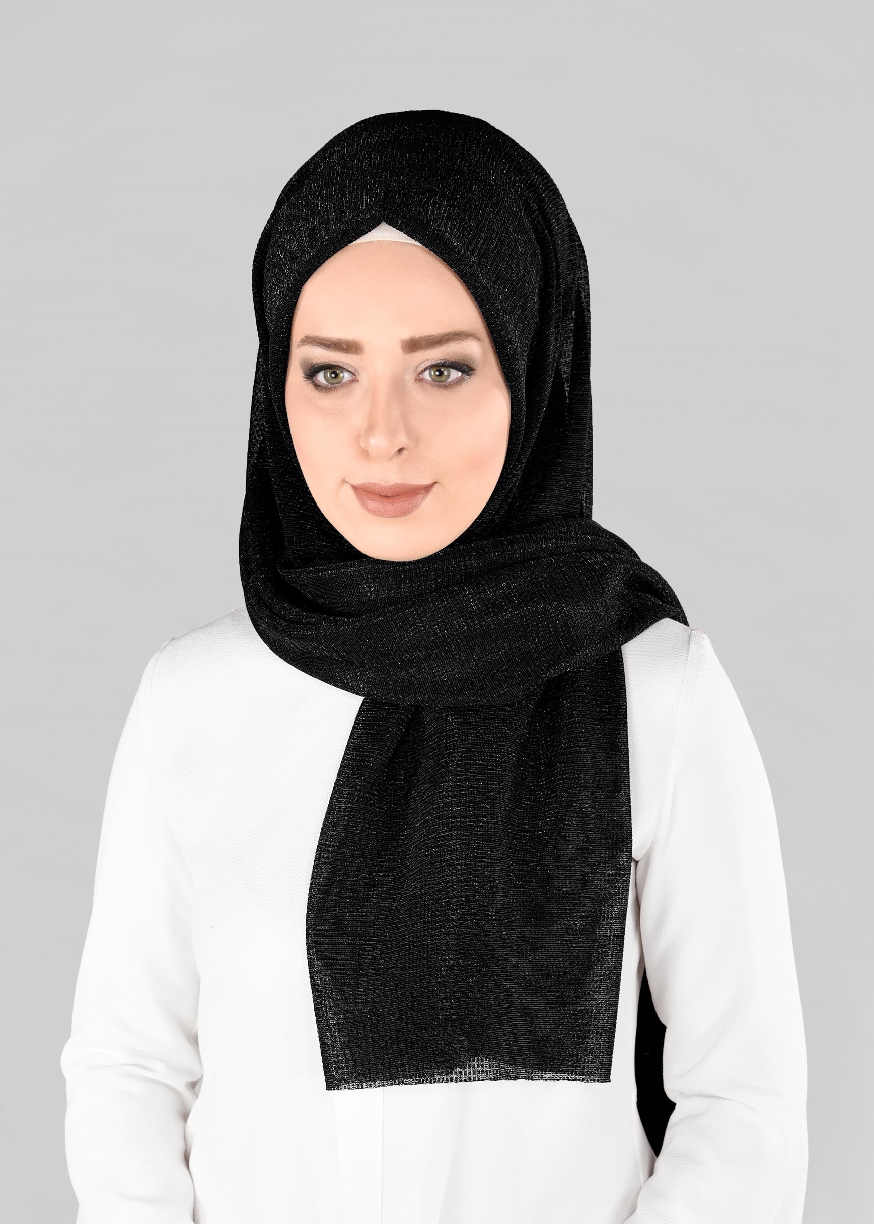 Tesettür giyim SİYAH 9905  KARELİ MOONLİGHT SİMLİ ŞAL