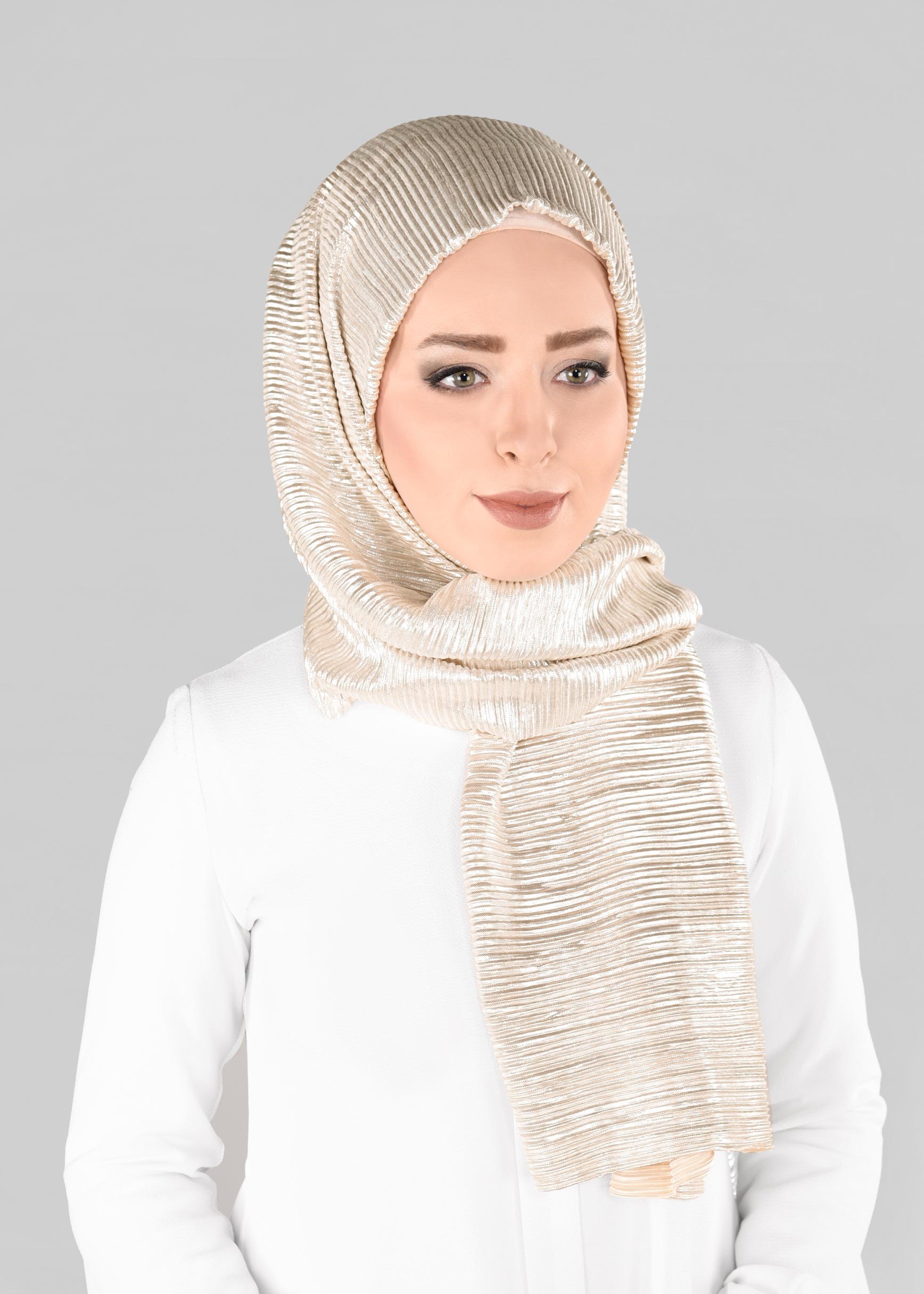 Tesettür giyim ALTIN 9906 ALVİNA PİLİSELİ FOİL SİMLİ ŞAL