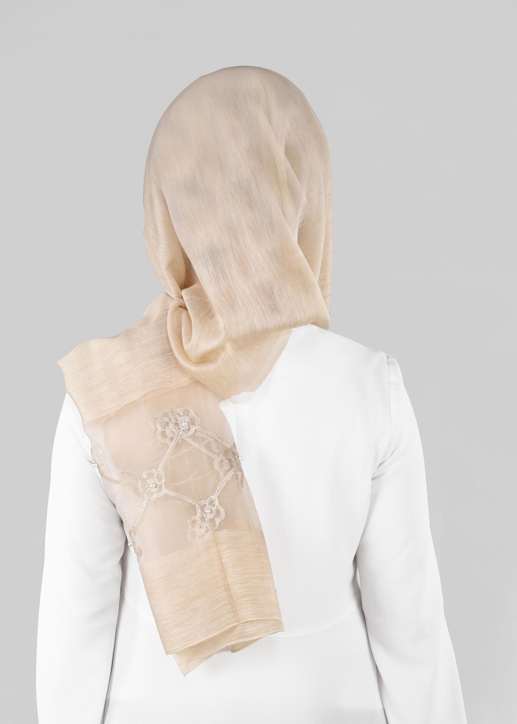 Tesettür giyim BEJ 9909 ALVİNA NAKIŞ İNCİ ŞAL