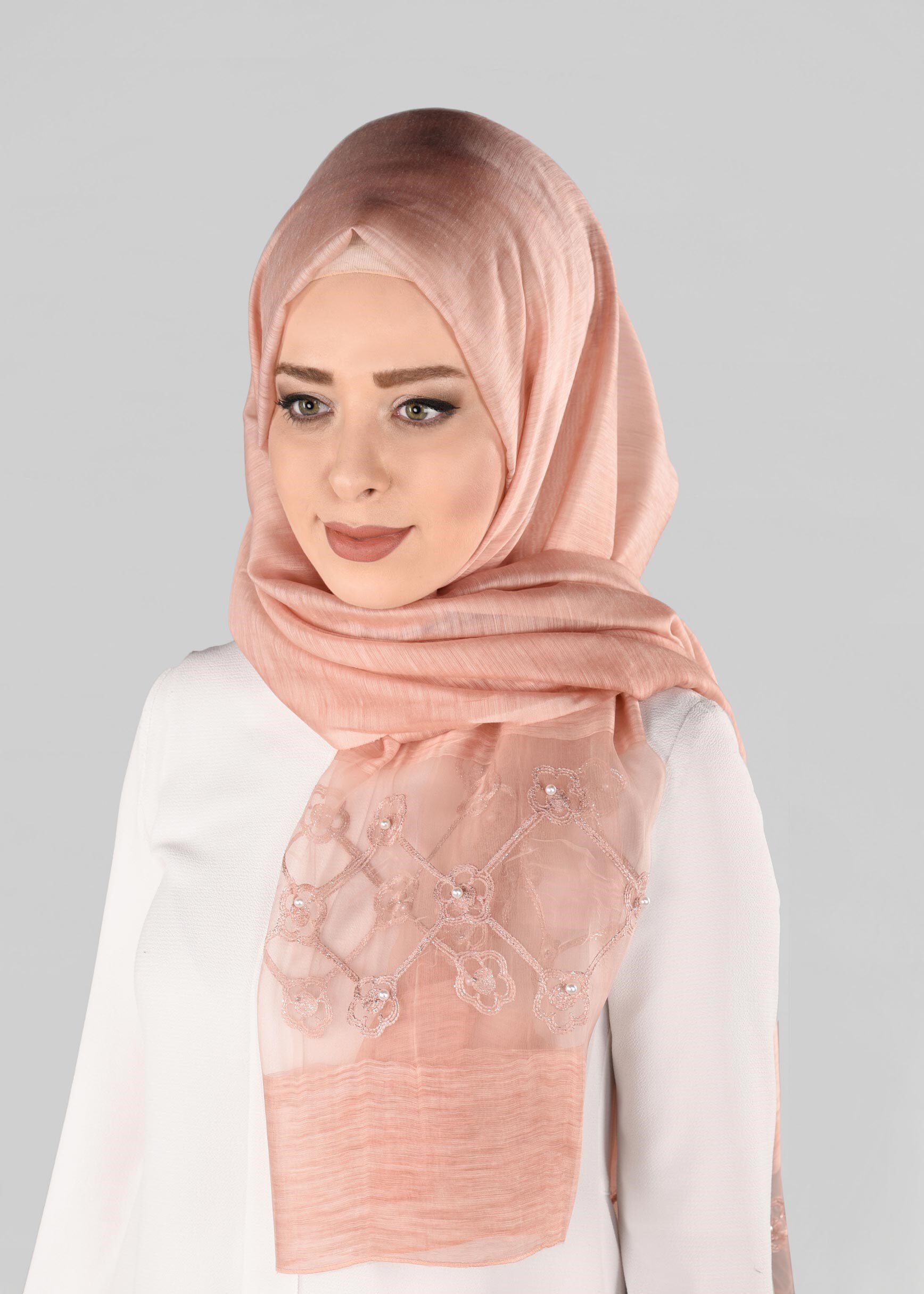 Tesettür giyim PUDRA 9909 ALVİNA NAKIŞ İNCİ ŞAL