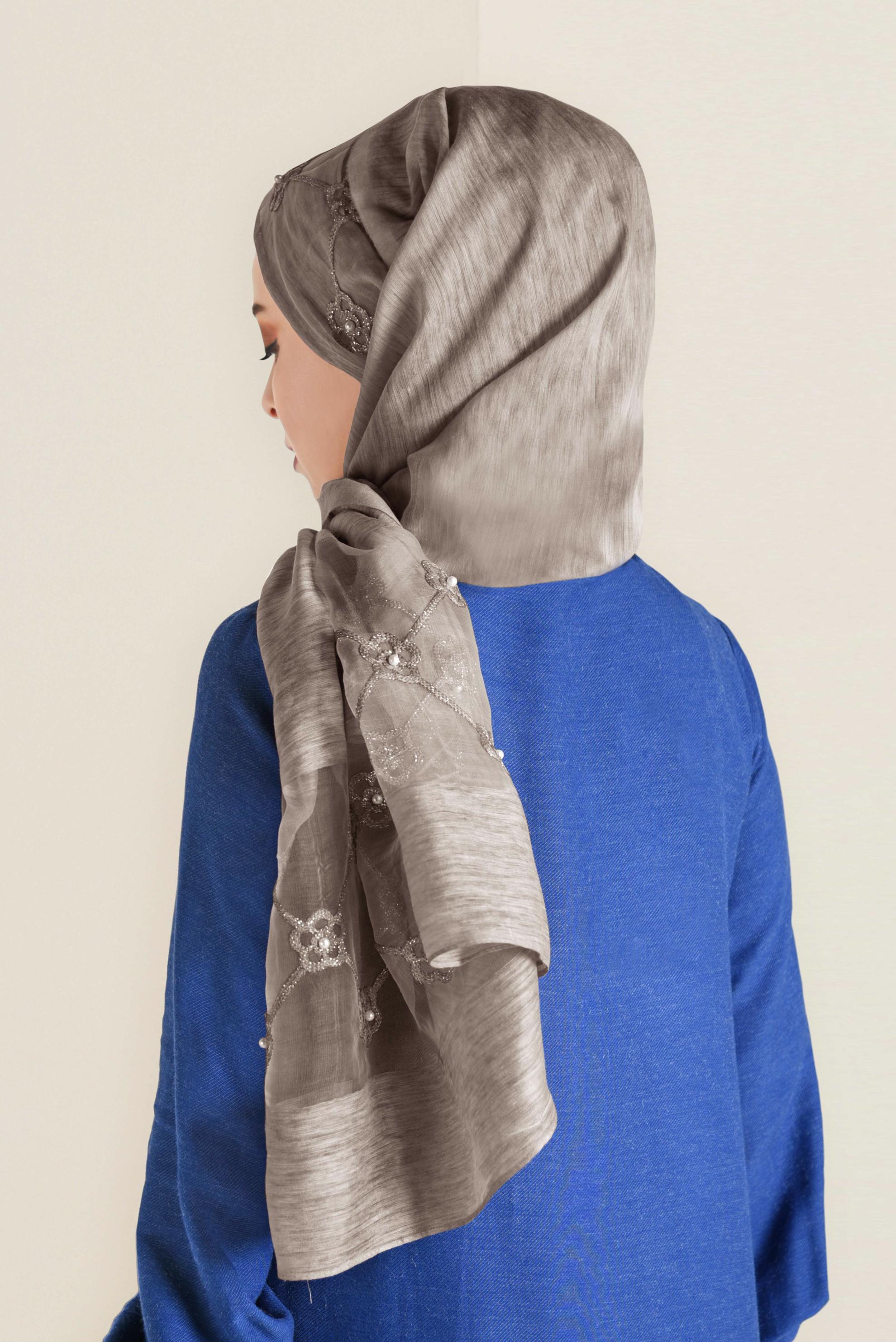 Tesettür giyim VİZON 9909 ALVİNA NAKIŞ İNCİ ŞAL