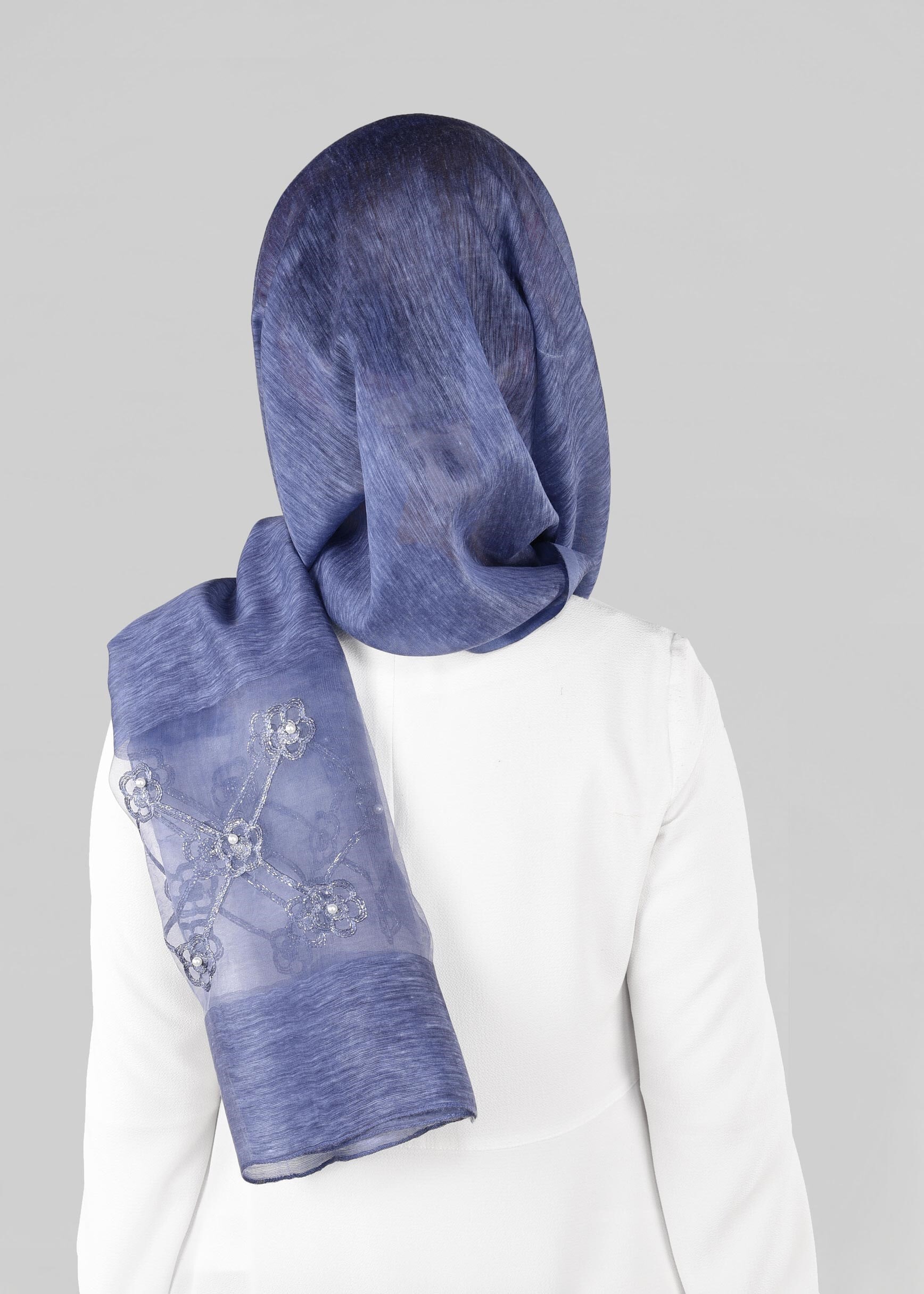 Tesettür giyim LACİVERT 9909 ALVİNA NAKIŞ İNCİ ŞAL