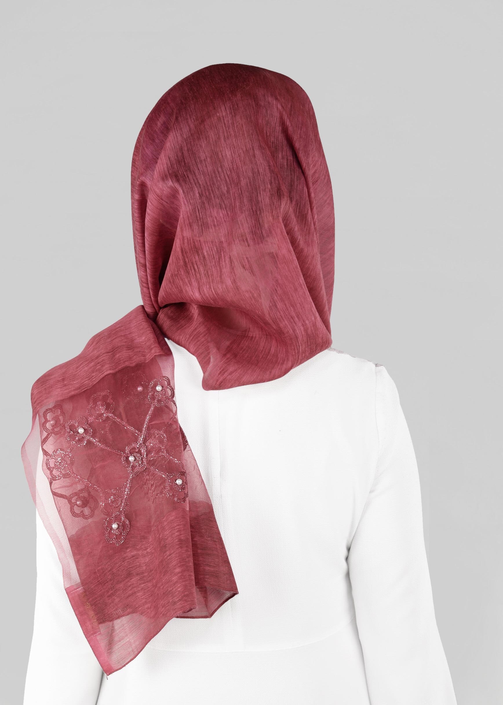 Tesettür giyim BORDO 9909 ALVİNA NAKIŞ İNCİ ŞAL