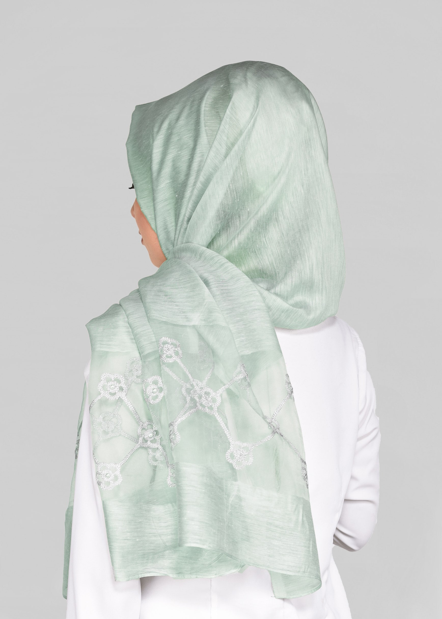 Tesettür giyim YEŞİL 9909 ALVİNA NAKIŞ İNCİ ŞAL