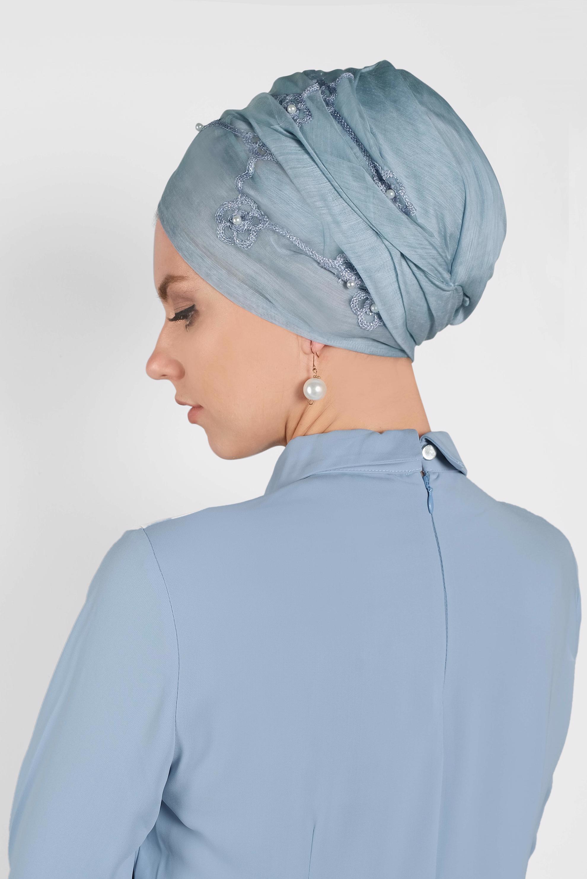 Tesettür giyim MAVİ 9909 ALVİNA NAKIŞ İNCİ ŞAL