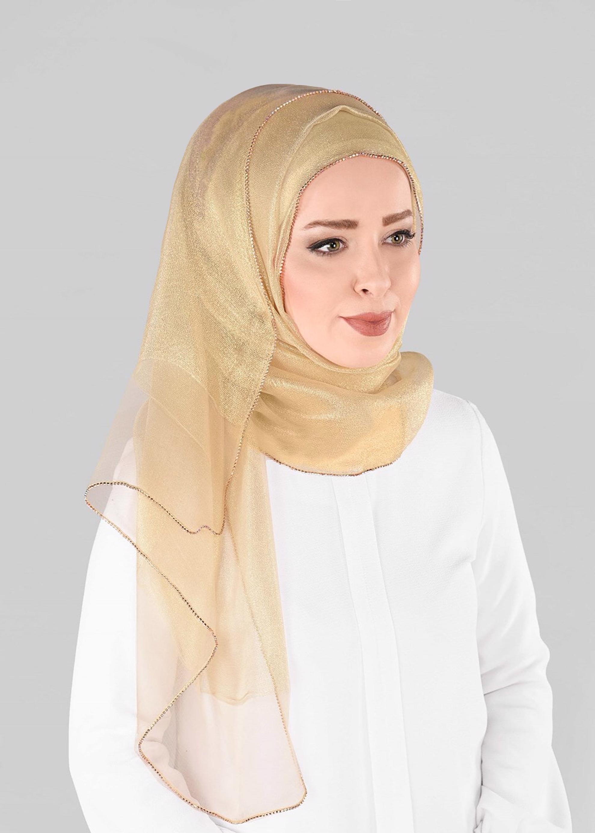 Tesettür giyim ALTIN ALVİNA KENARUCU TAŞLI ŞAL 9910