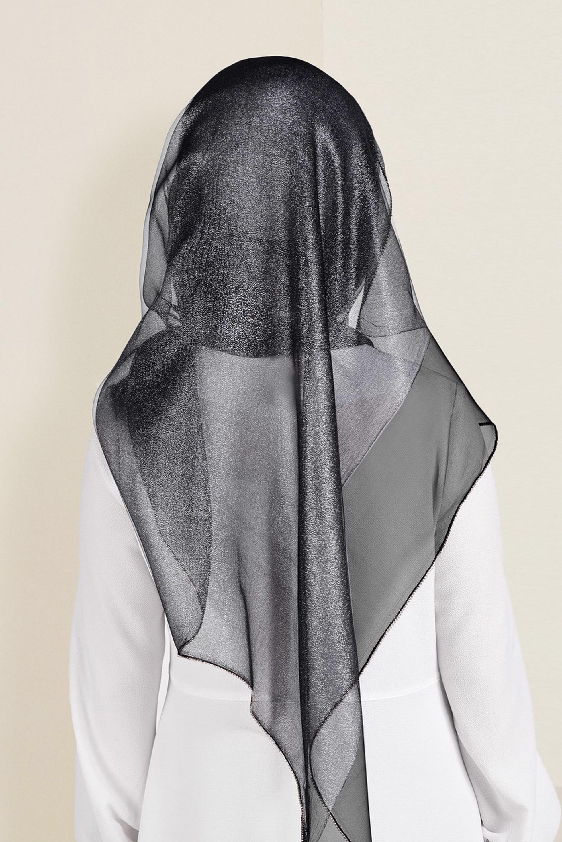 Tesettür giyim SİYAH ALVİNA KENARUCU TAŞLI ŞAL 9910