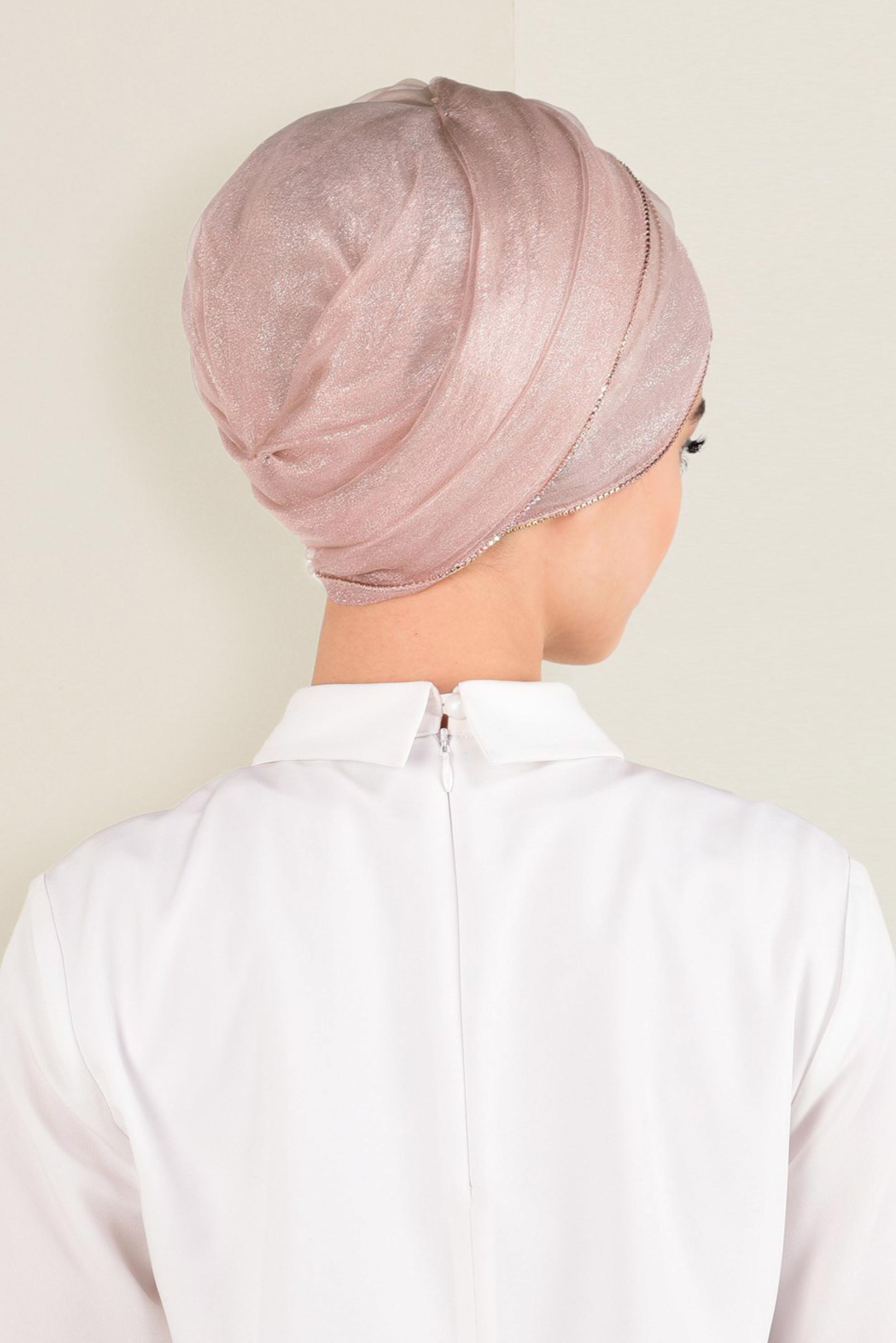 Tesettür giyim PEMBE ALVİNA KENARUCU TAŞLI ŞAL 9910