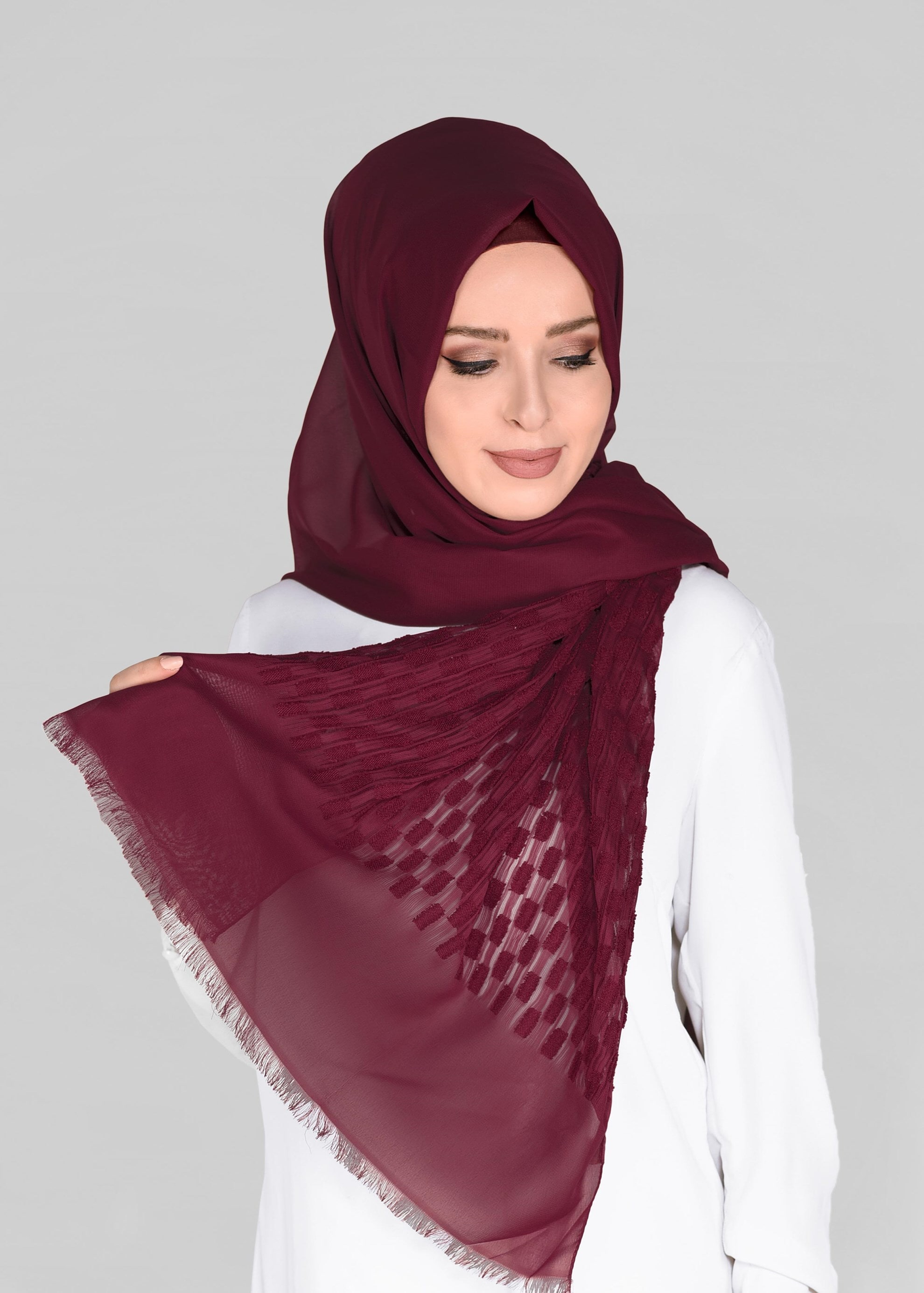 Tesettür giyim KIRMIZI 9912 ALVİNA GOFRE ŞAL