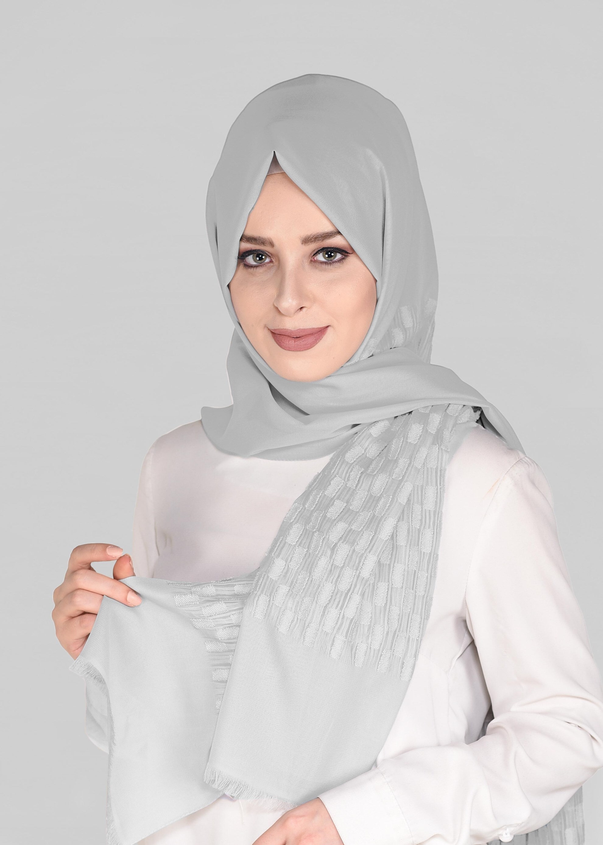 Tesettür giyim GRİ 9912 ALVİNA GOFRE ŞAL