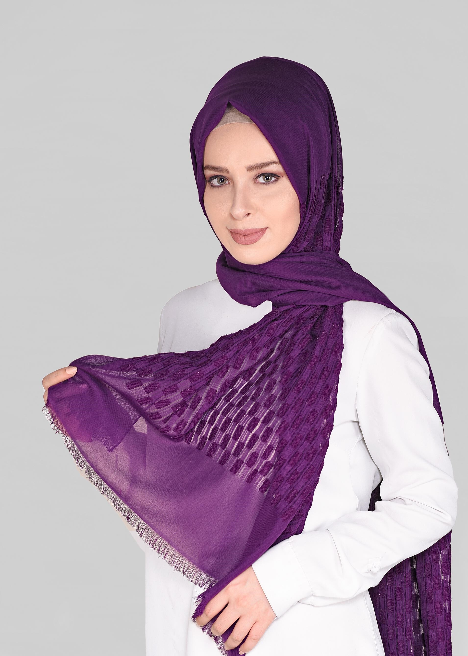 Tesettür giyim FUŞYA 9912 ALVİNA GOFRE ŞAL