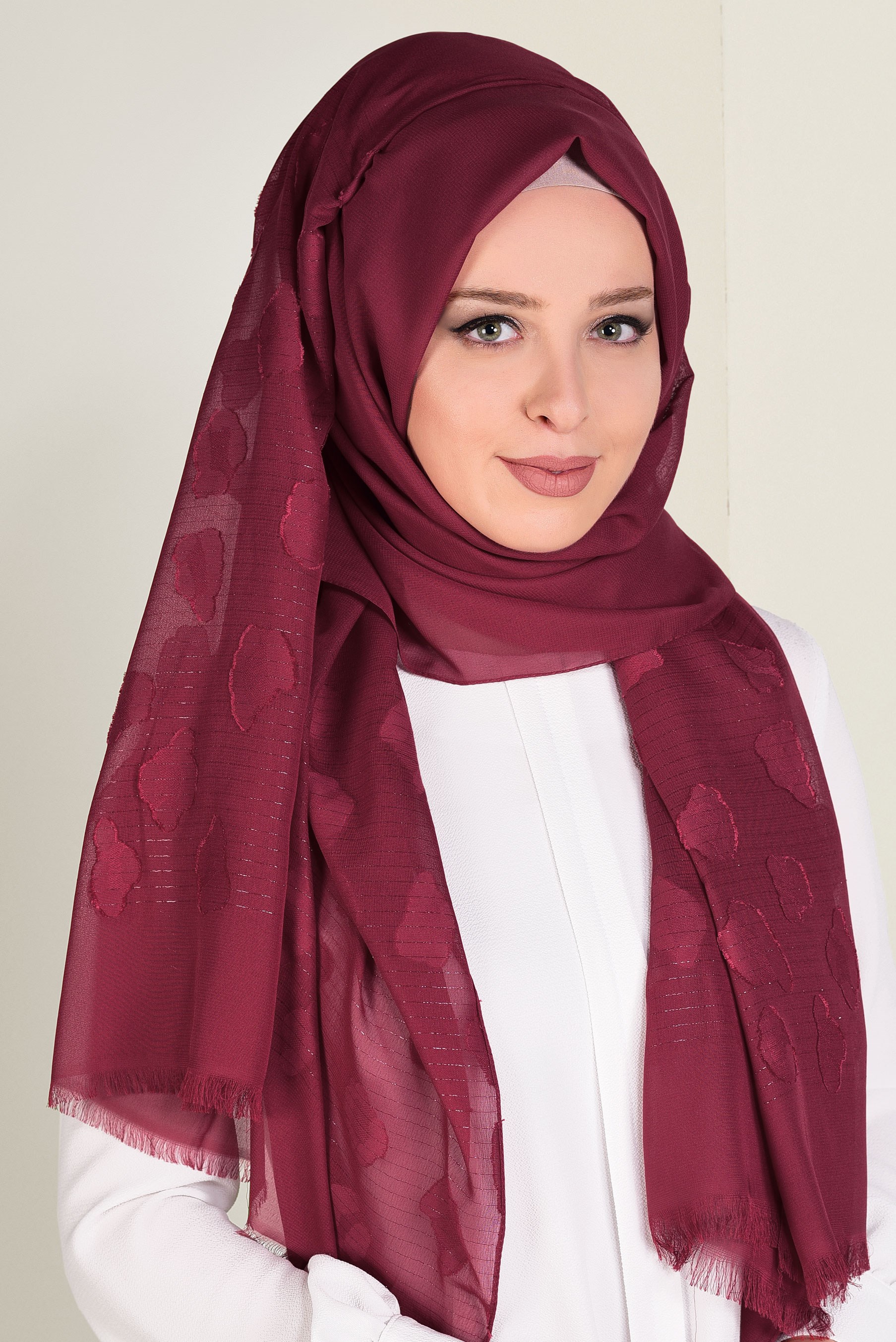 Tesettür giyim KIRMIZI 9913 ALVİNA SİMLİ ŞİFON ŞAL