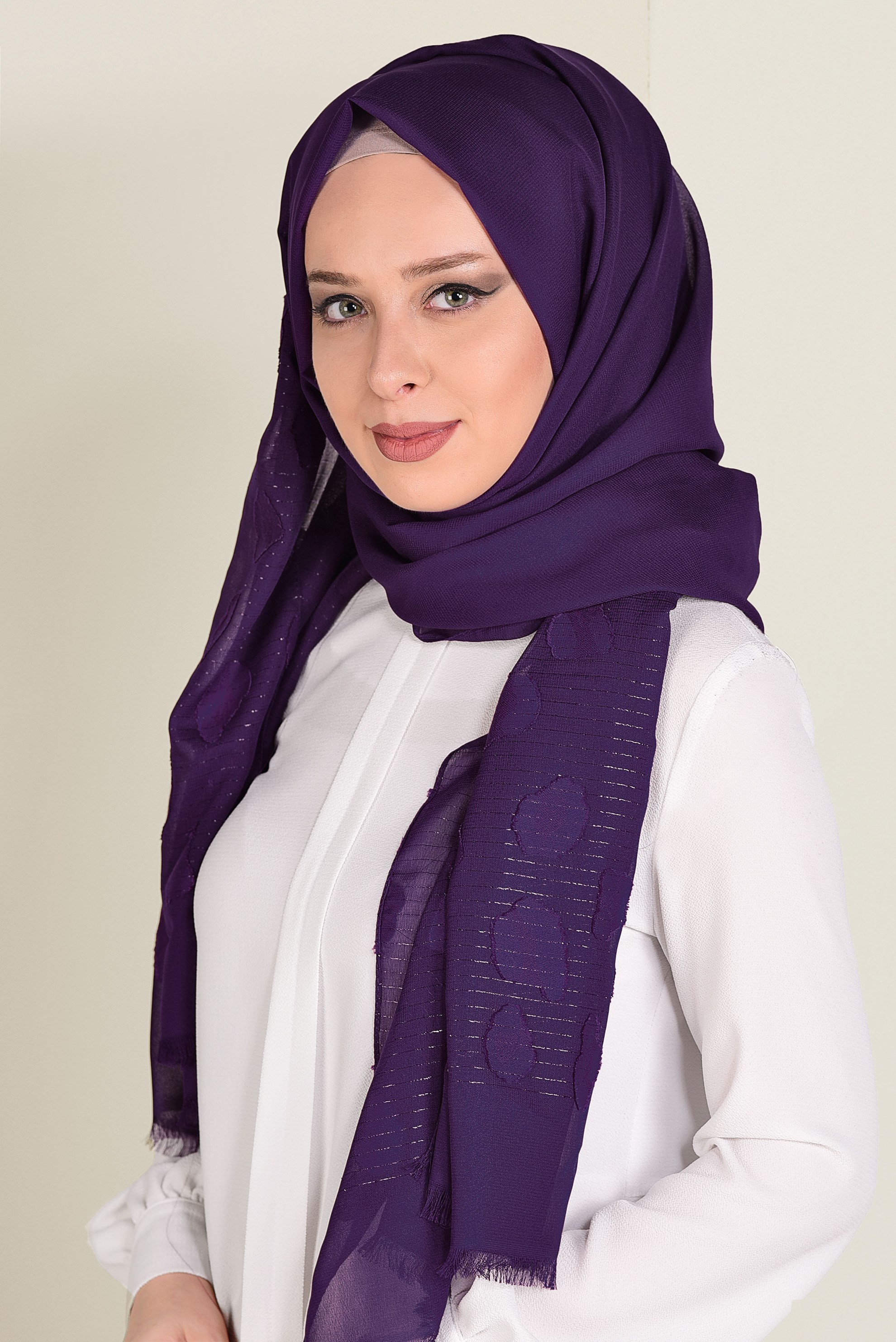 Tesettür giyim MOR 9913 ALVİNA SİMLİ ŞİFON ŞAL