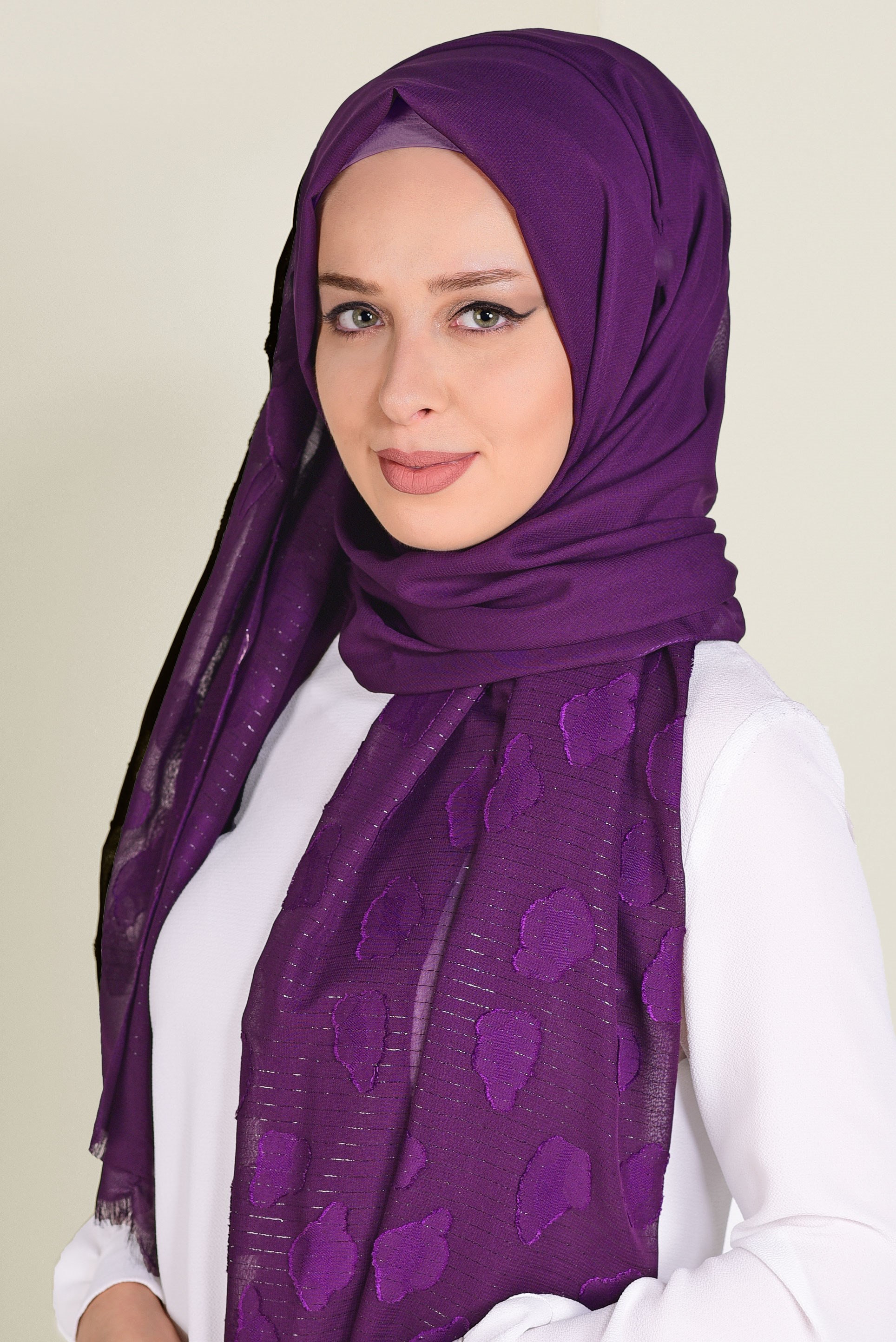 Tesettür giyim FUŞYA 9913 ALVİNA SİMLİ ŞİFON ŞAL