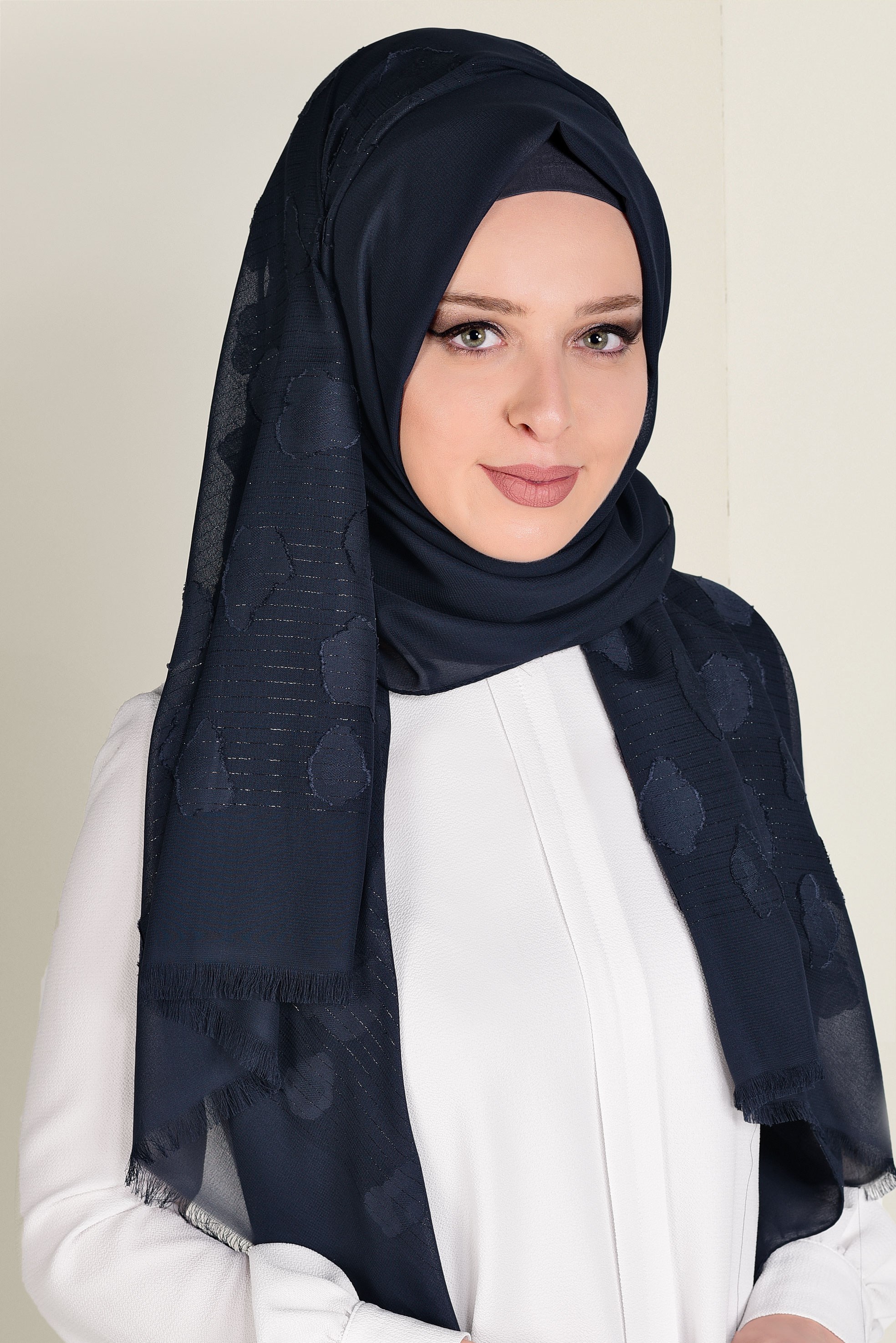 Tesettür giyim LACİVERT 9913 ALVİNA SİMLİ ŞİFON ŞAL