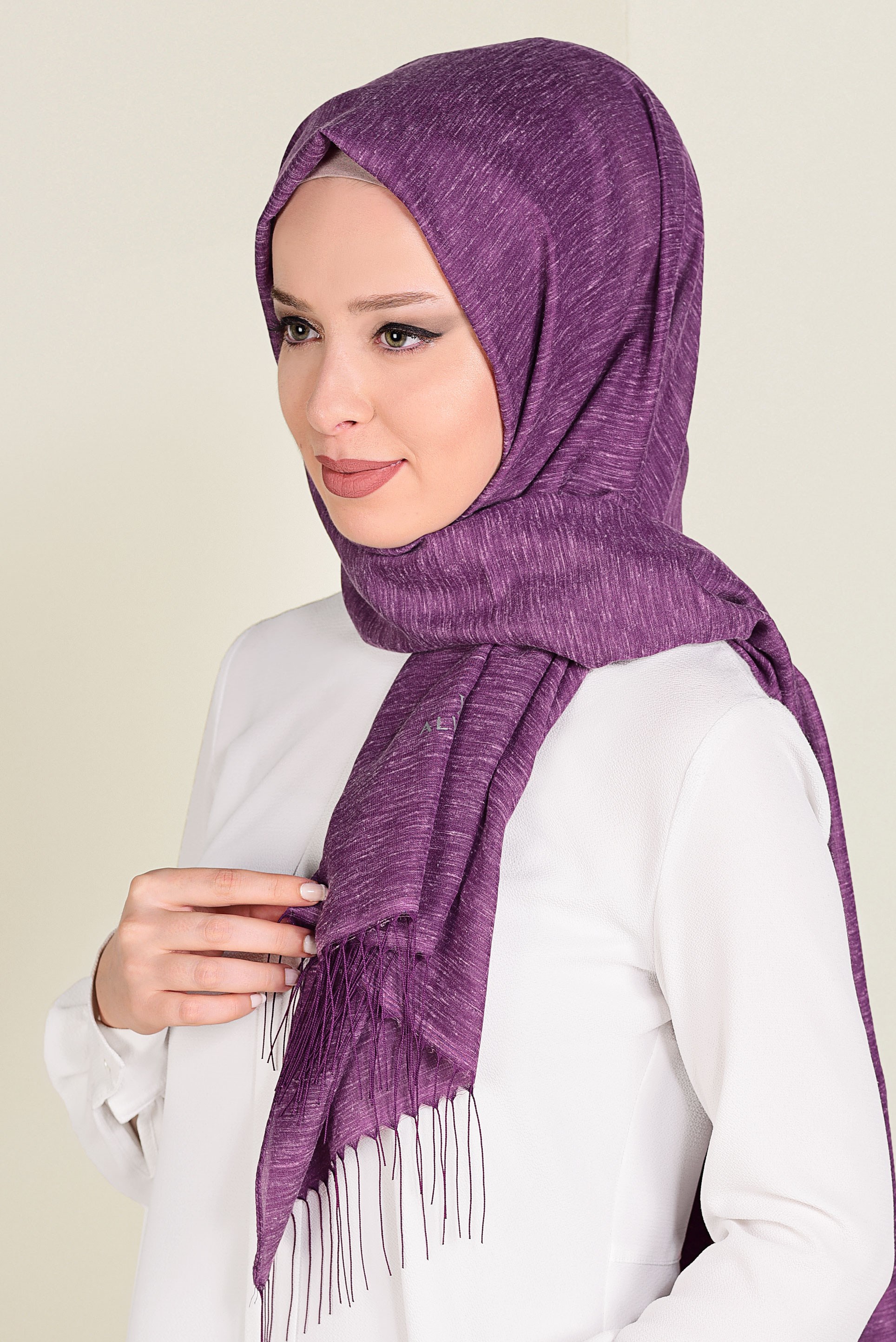 Tesettür giyim FUŞYA 9914 ALVİNA KETEN  ŞAL