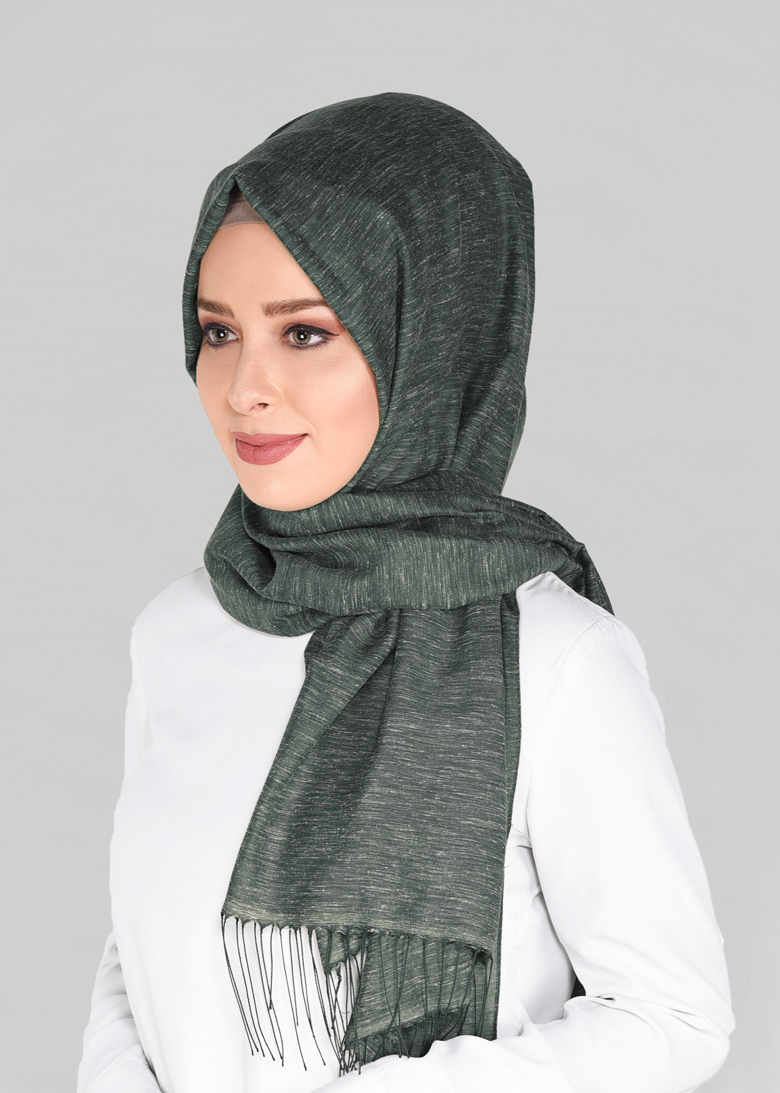 Tesettür giyim HAKİ 9914 ALVİNA KETEN  ŞAL