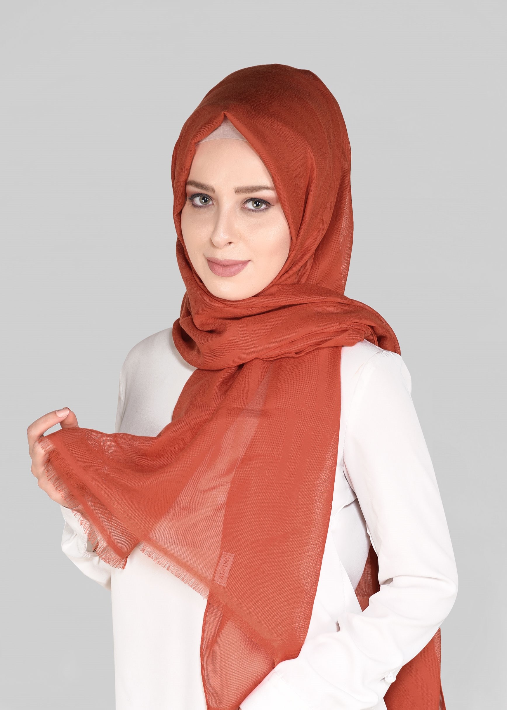 Tesettür giyim TURUNCU 9915 ALVİNA LOGOLU  ŞAL