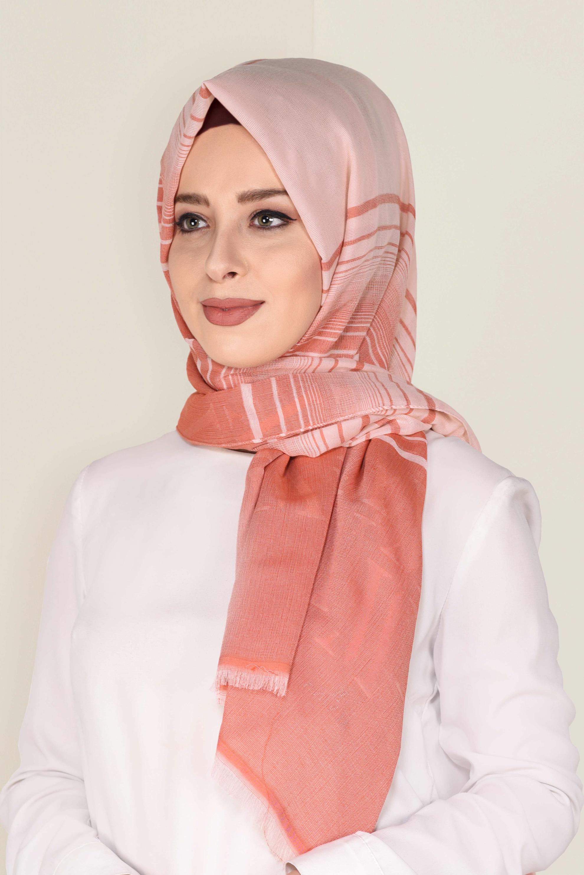 Tesettür giyim TURUNCU 9916 ALVİNA ÇİZGİ LOGOLU  ŞAL