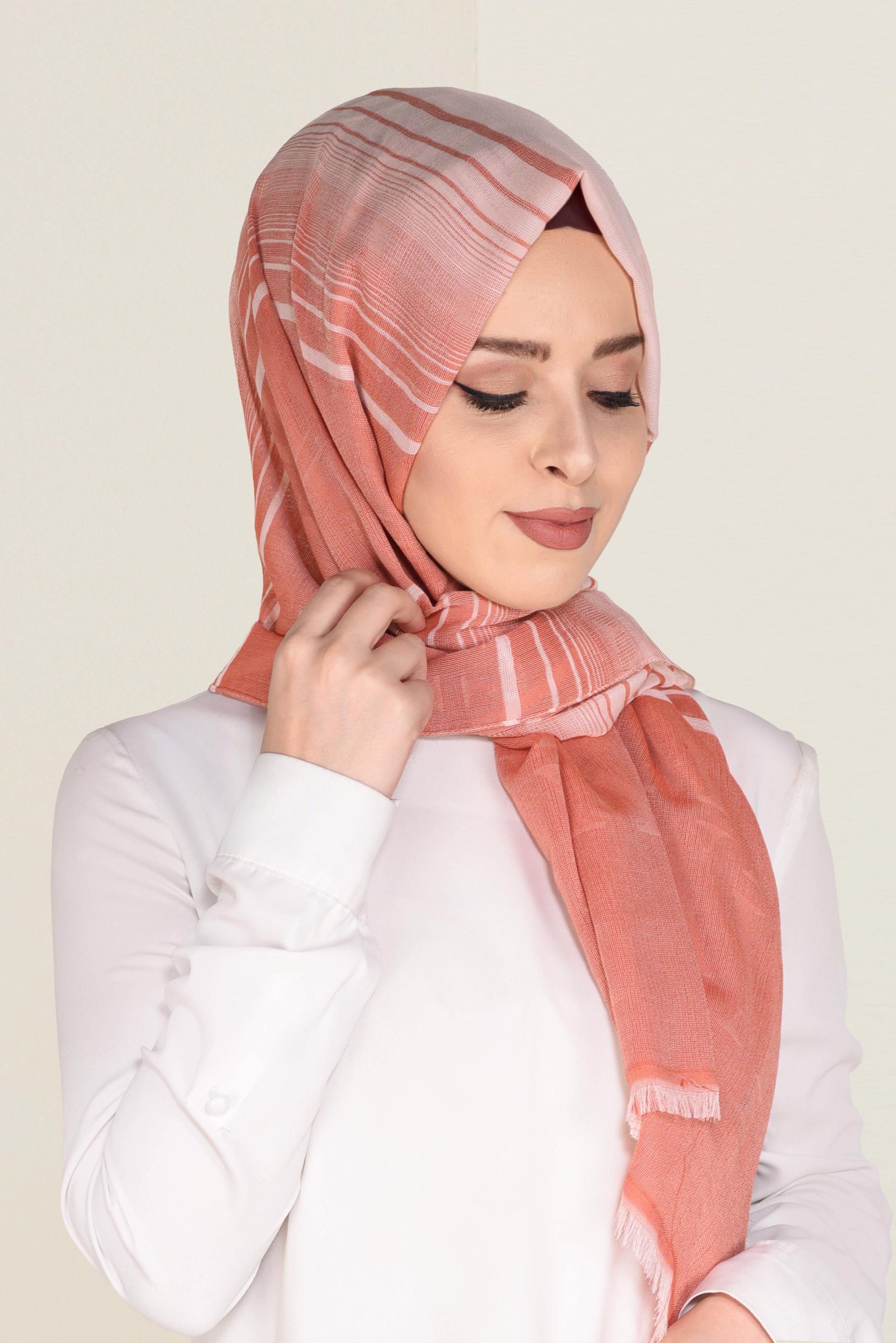 Tesettür giyim TURUNCU 9916 ALVİNA ÇİZGİ LOGOLU  ŞAL