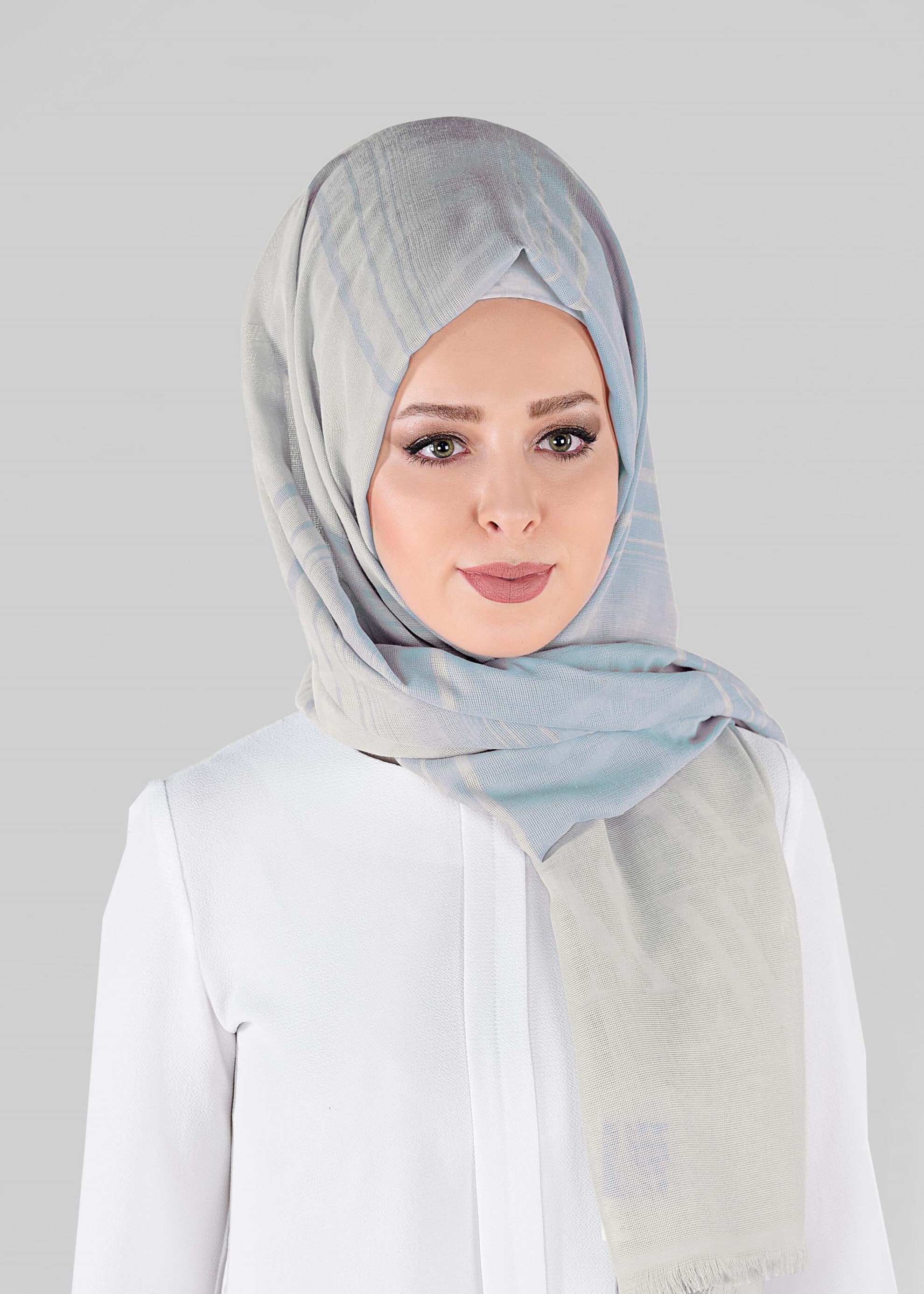 Tesettür giyim EKRU 9916 ALVİNA ÇİZGİ LOGOLU  ŞAL