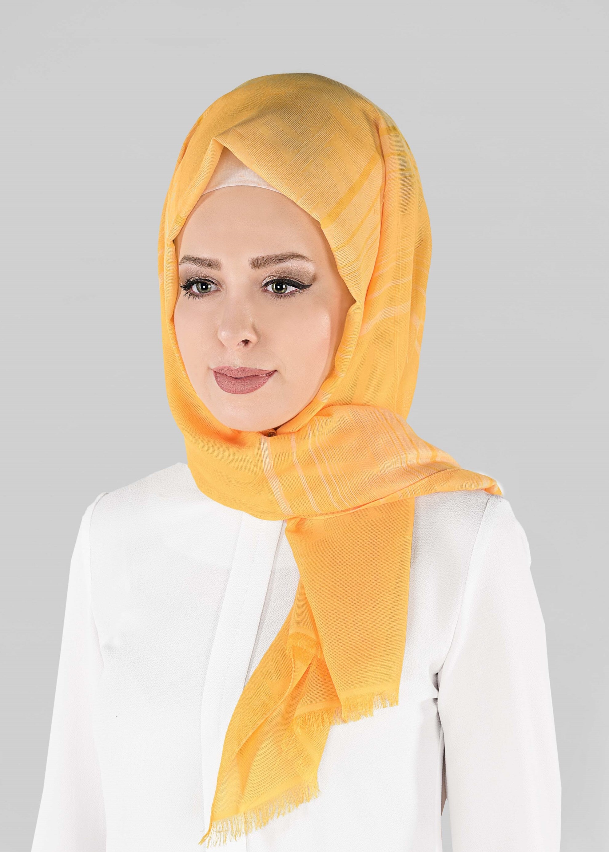 Tesettür giyim SARI 9916 ALVİNA ÇİZGİ LOGOLU  ŞAL