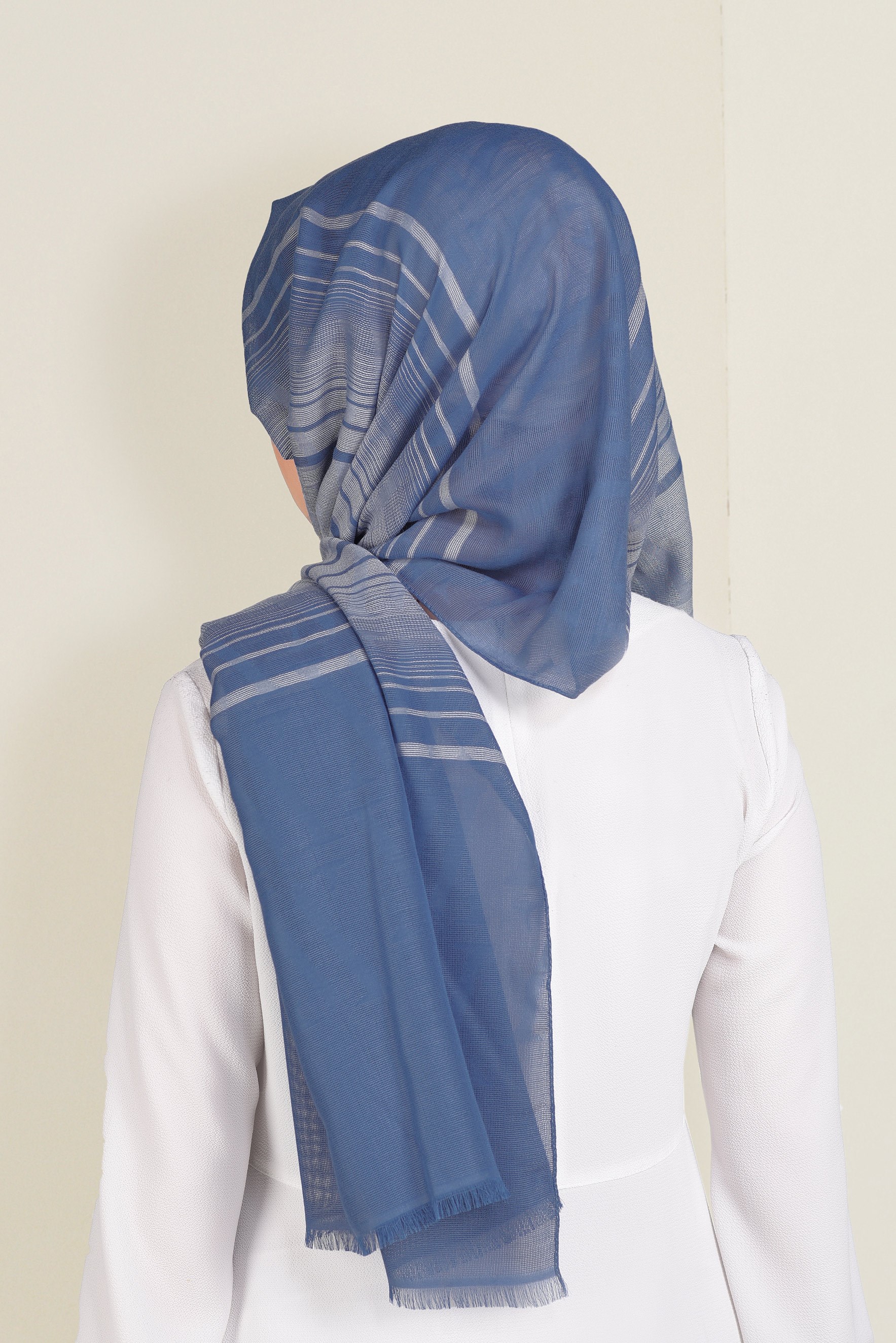 Tesettür giyim LACİVERT 9916 ALVİNA ÇİZGİ LOGOLU  ŞAL