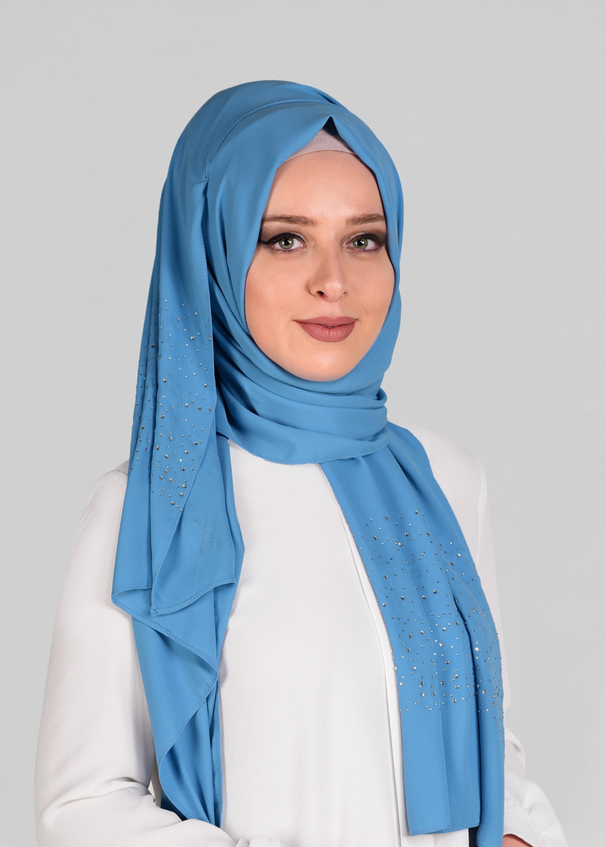 Tesettür giyim MAVİ 9920 ALVİNA ŞİFON TAŞLI ŞAL