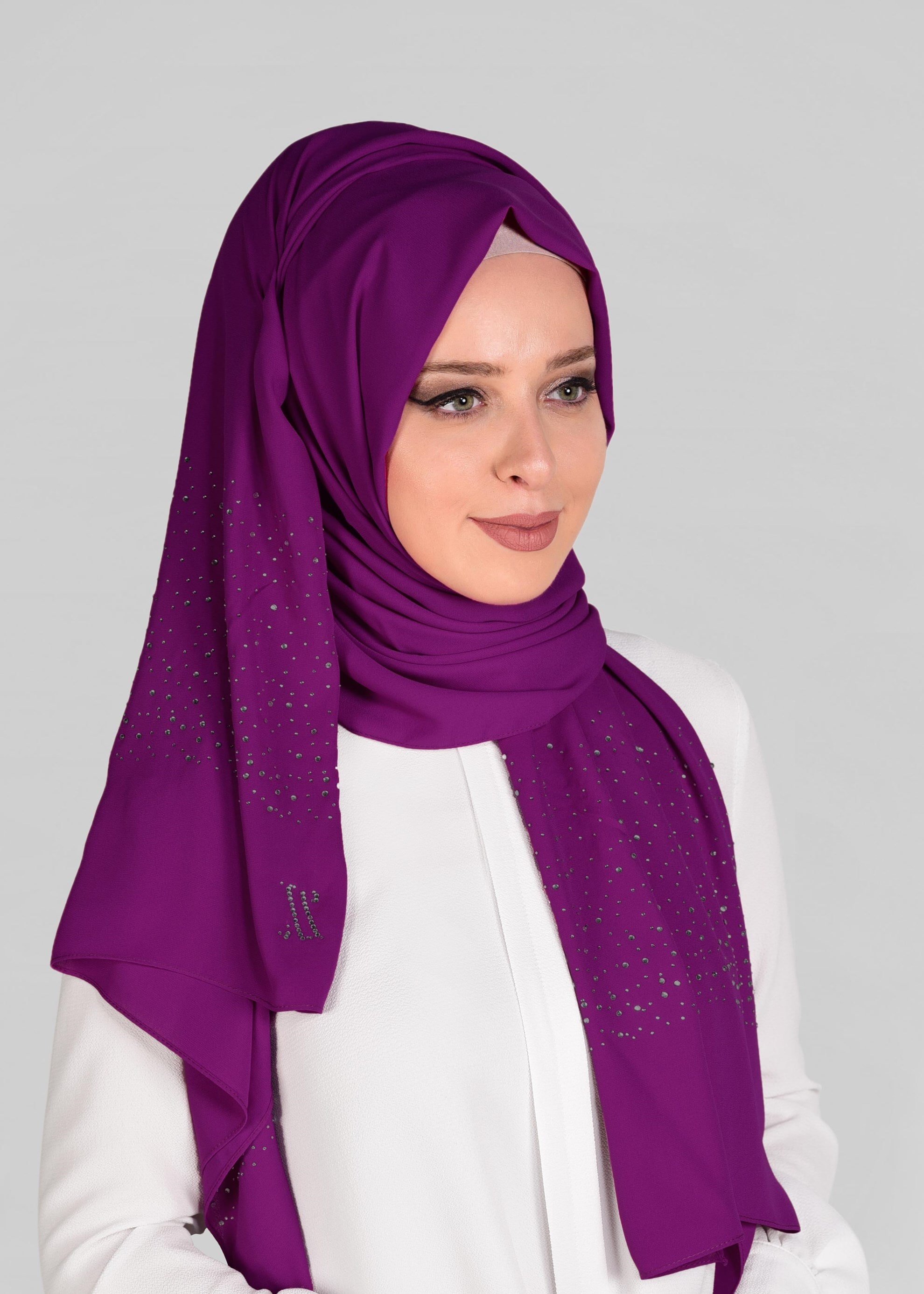 Tesettür giyim FUŞYA 9920 ALVİNA ŞİFON TAŞLI ŞAL