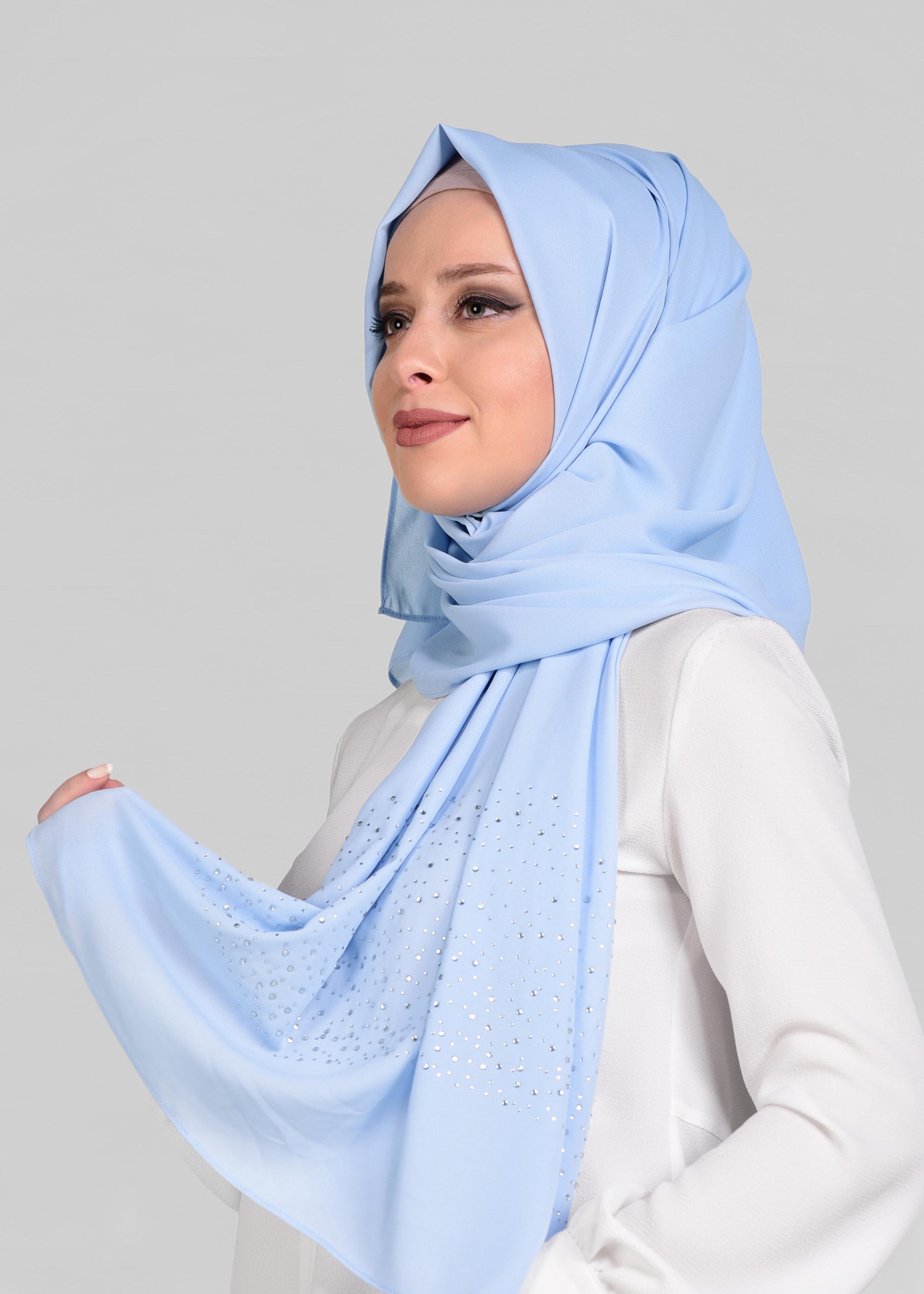 Tesettür giyim MAVİ 9920 ALVİNA ŞİFON TAŞLI ŞAL