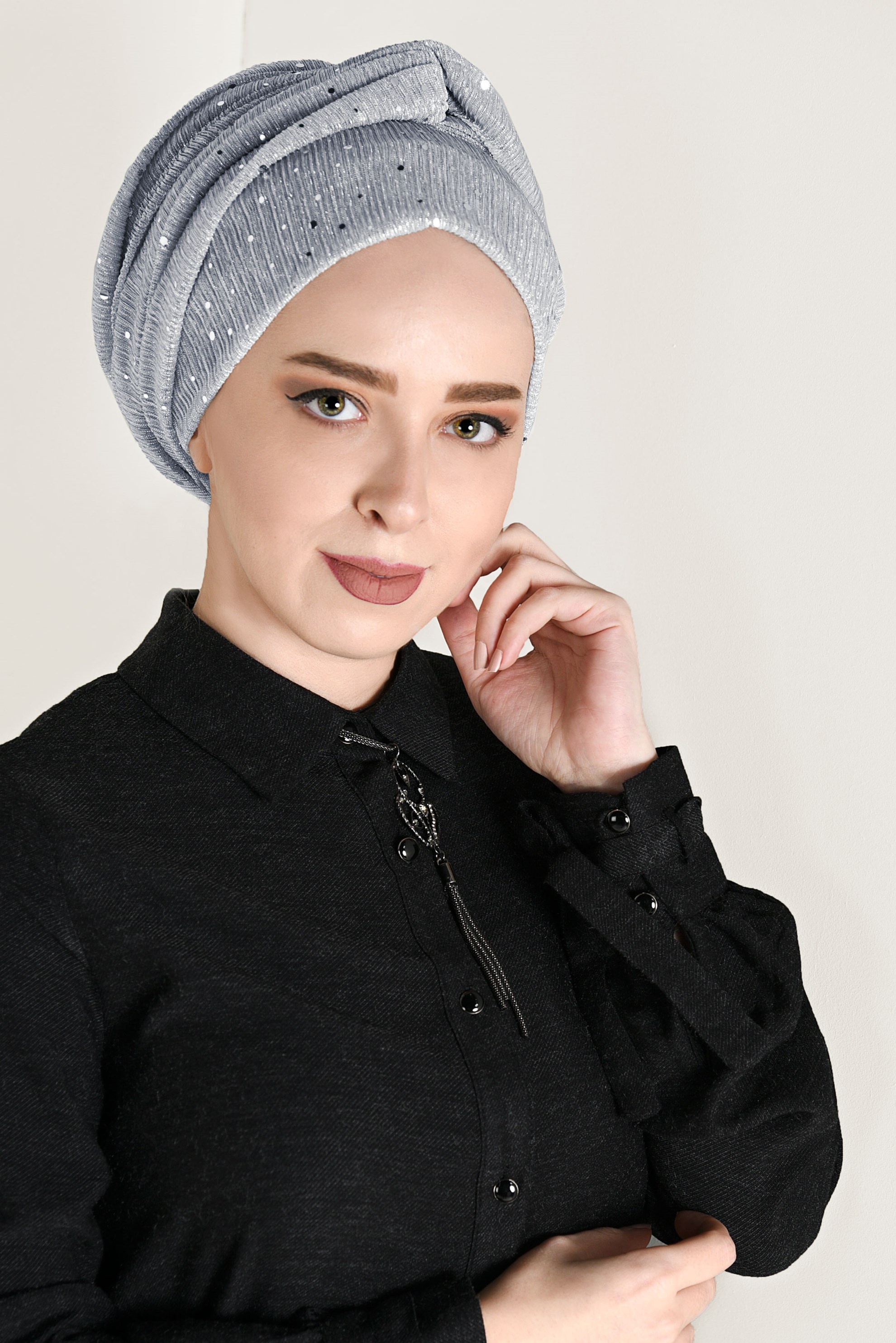 Tesettür giyim GRİ 9921 ALVİNA SİMLİ PULLU ŞAL