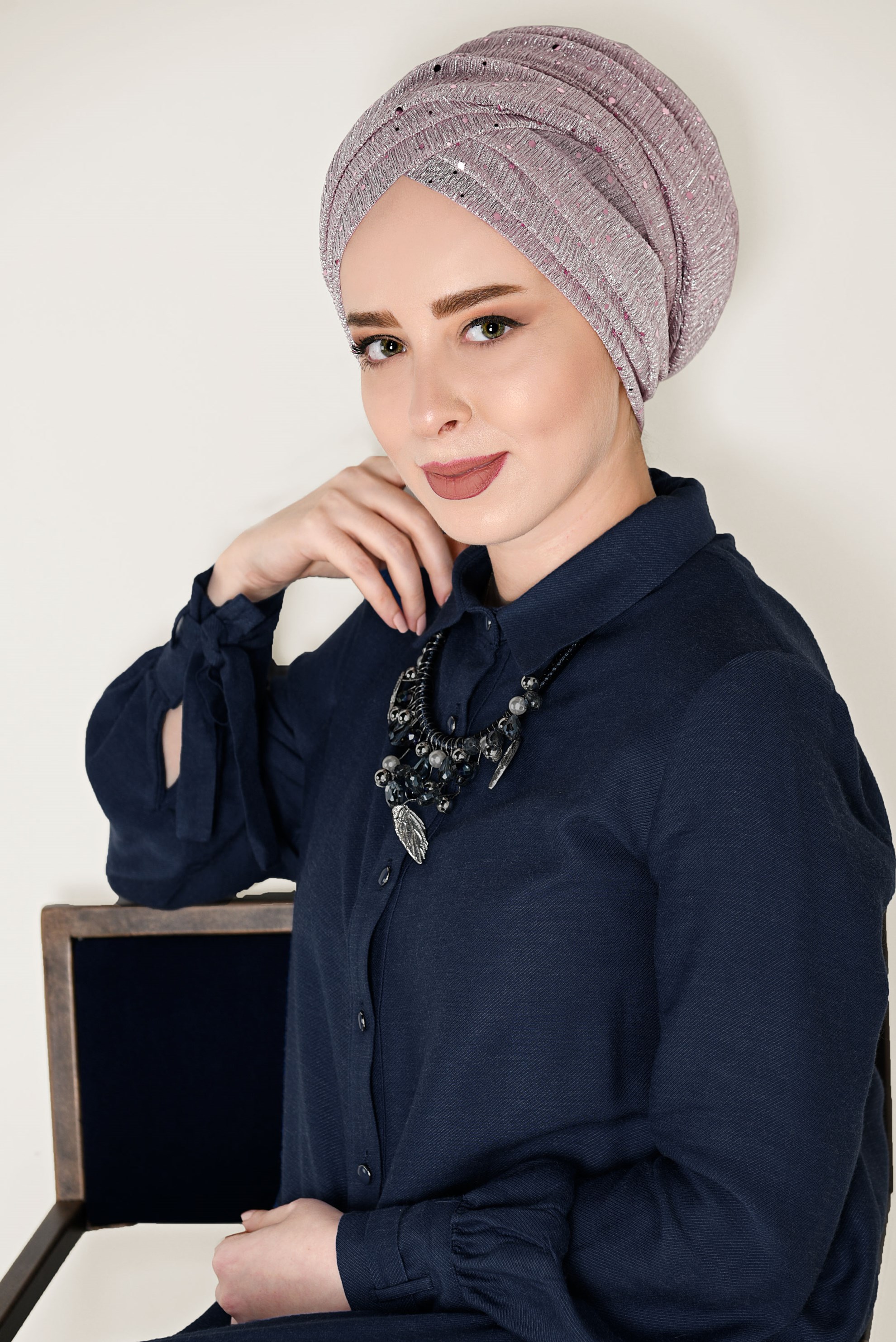 Tesettür giyim PUDRA 9921 ALVİNA SİMLİ PULLU ŞAL